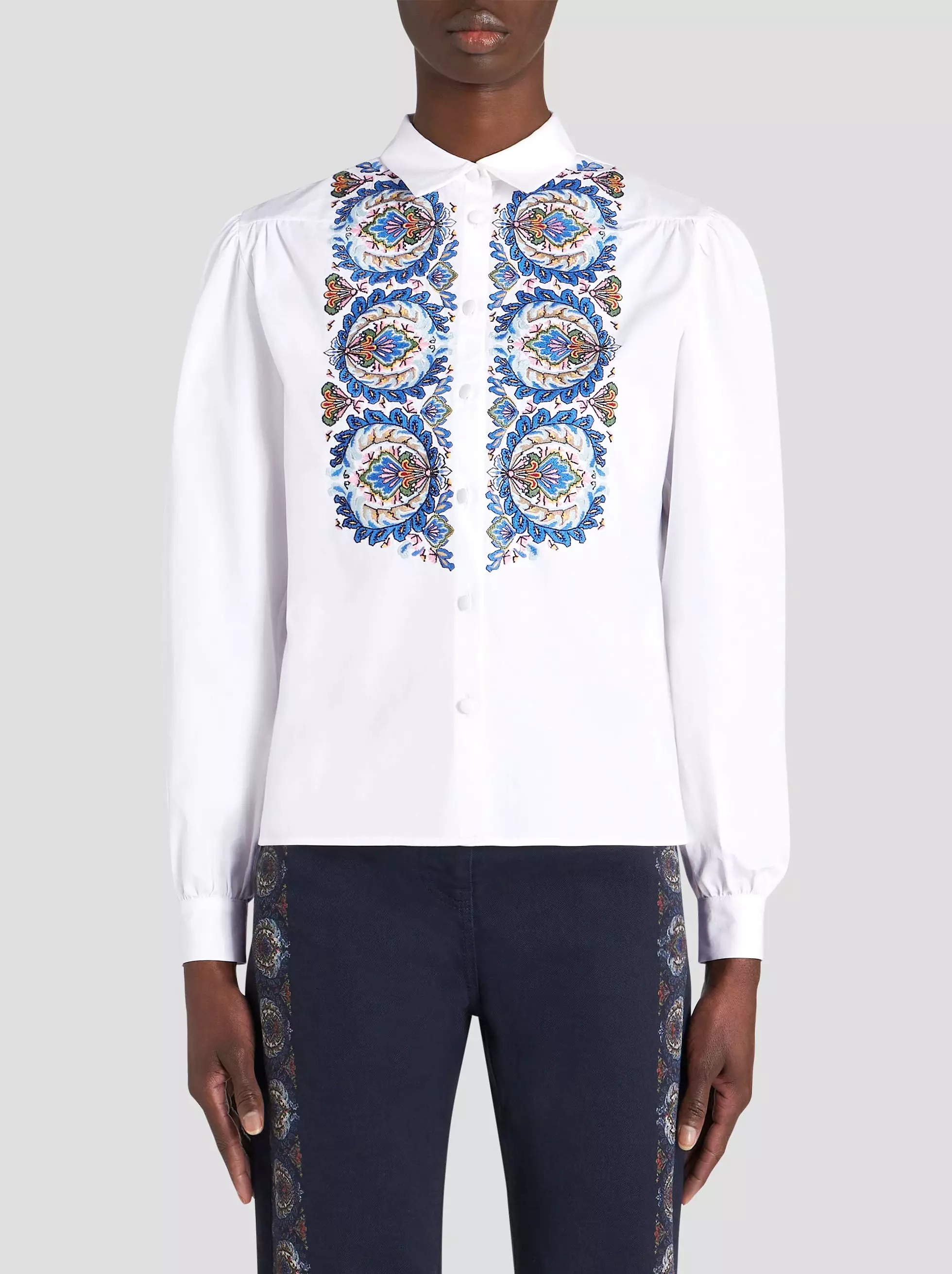 Cotton Poplin Paisley Embroidered Shirt