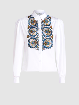 Cotton Poplin Paisley Embroidered Shirt