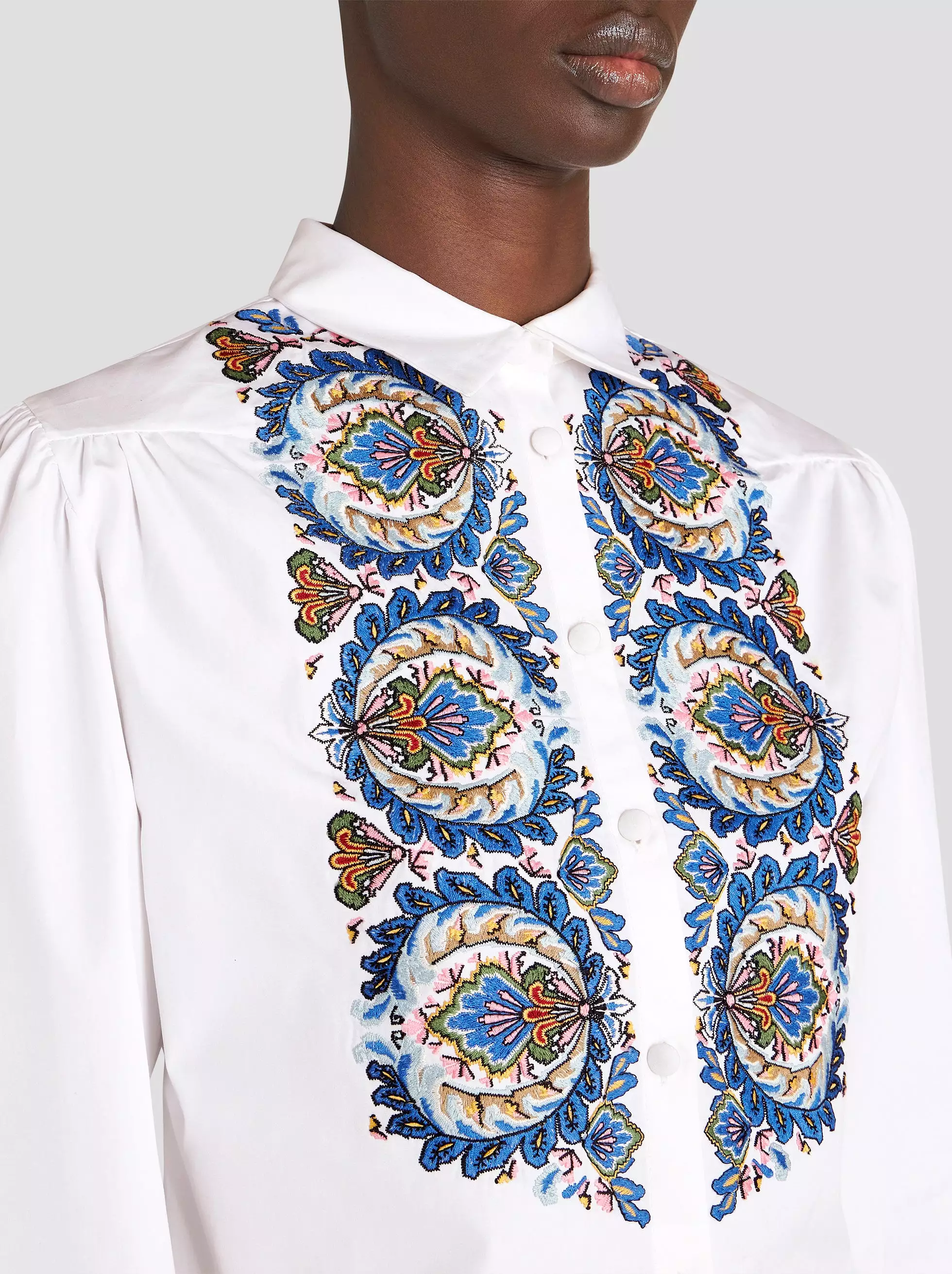 Cotton Poplin Paisley Embroidered Shirt