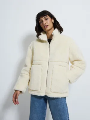 Cream Borg Jacket for Women at ASDA