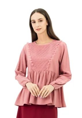 VOIR Daisy Embroidered Blouse with Ruffle Bib and Pleats