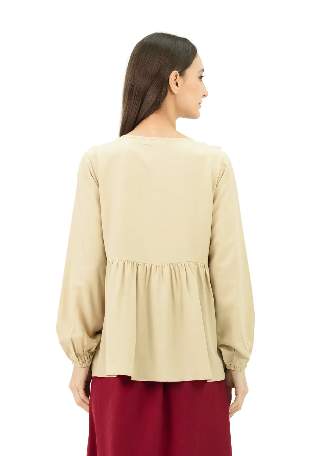 VOIR Daisy Embroidered Blouse with Ruffle Bib and Pleats