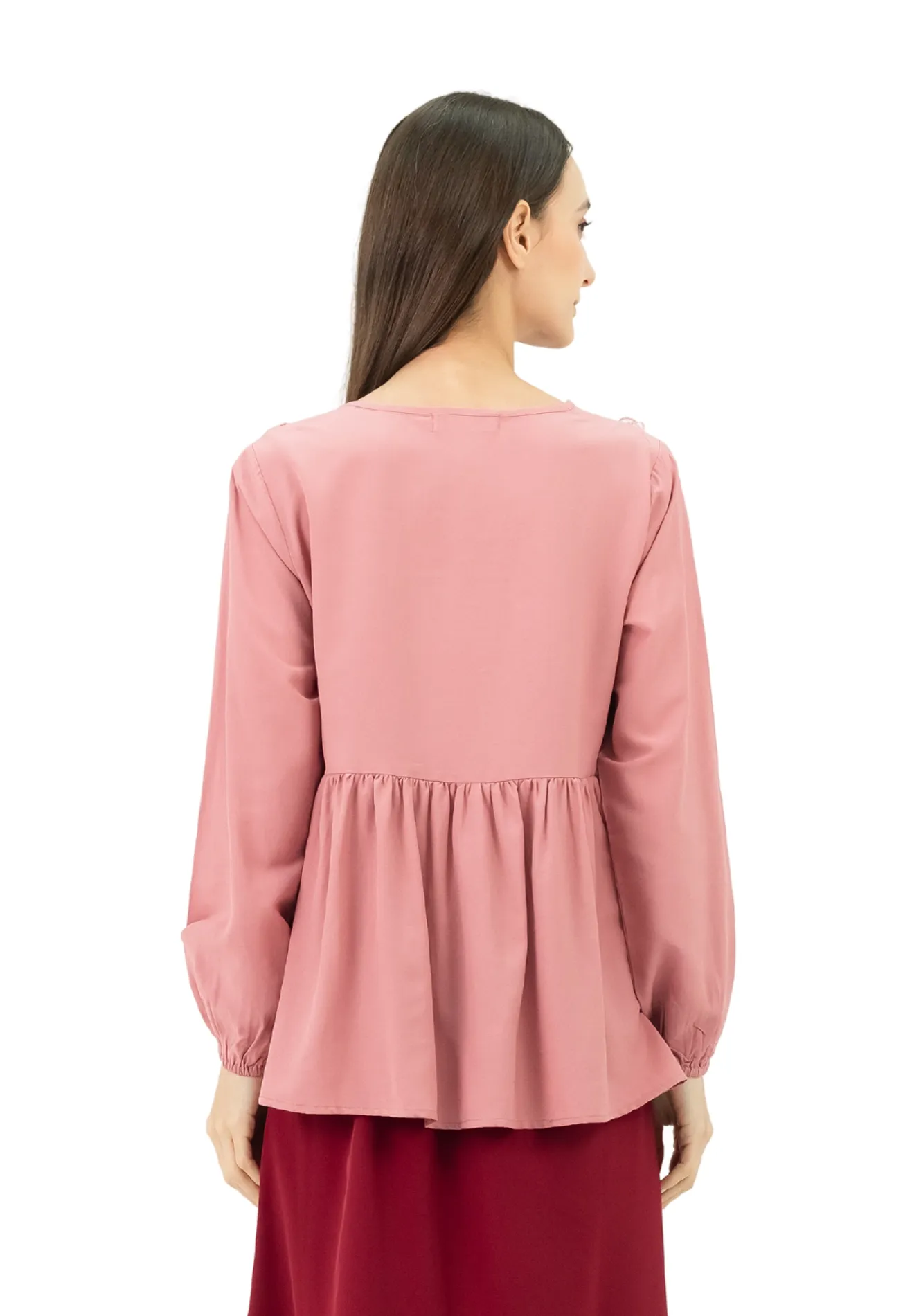 VOIR Daisy Embroidered Blouse with Ruffle Bib and Pleats