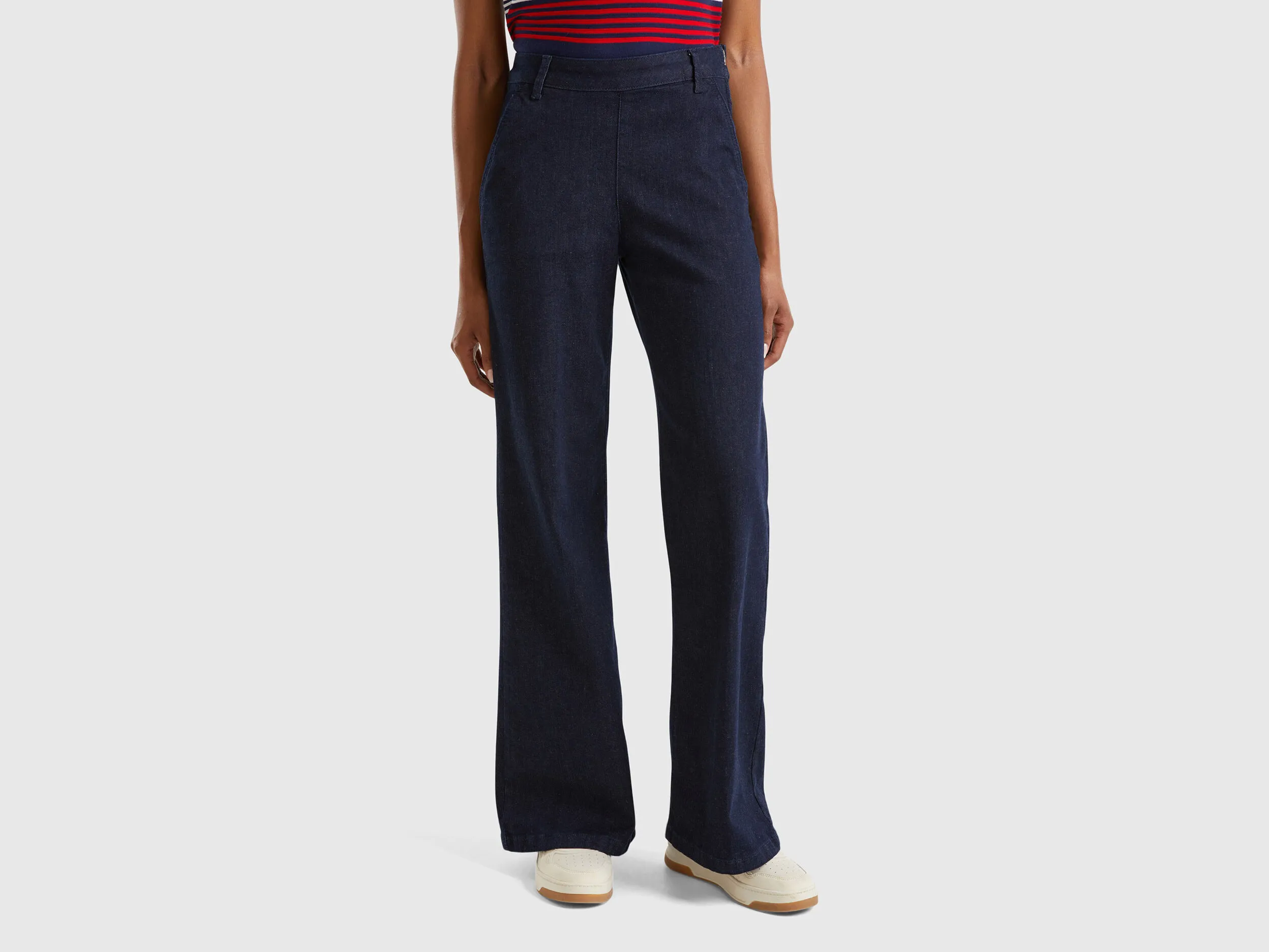 Dark Blue Flared Jeans with Zip by Benetton