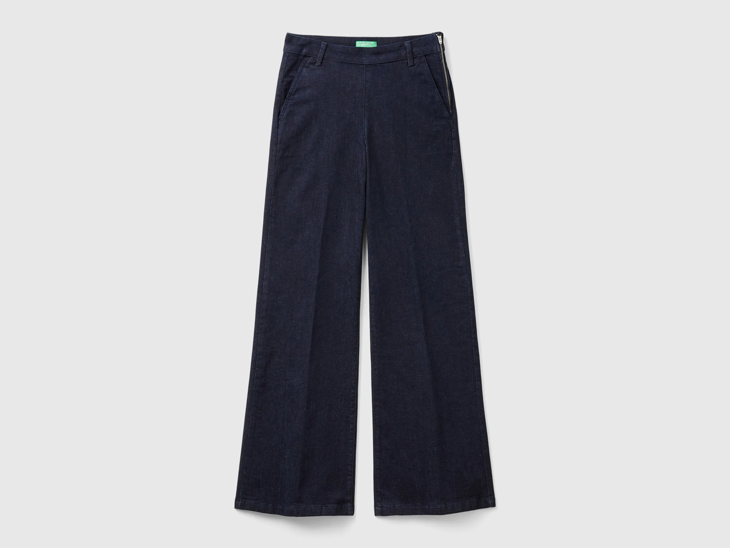 Dark Blue Flared Jeans with Zip by Benetton