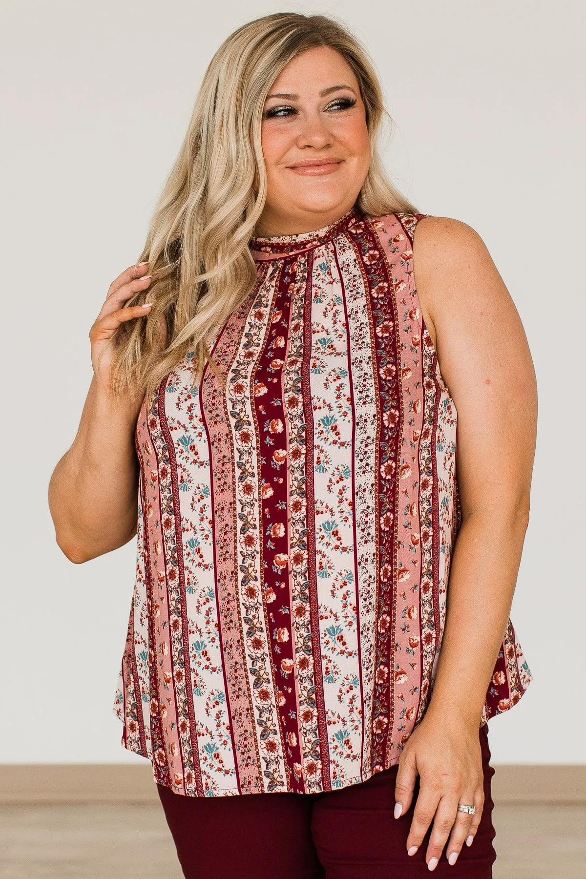 Burgundy & Mauve Blouse with Unique Print - Defy The Odds