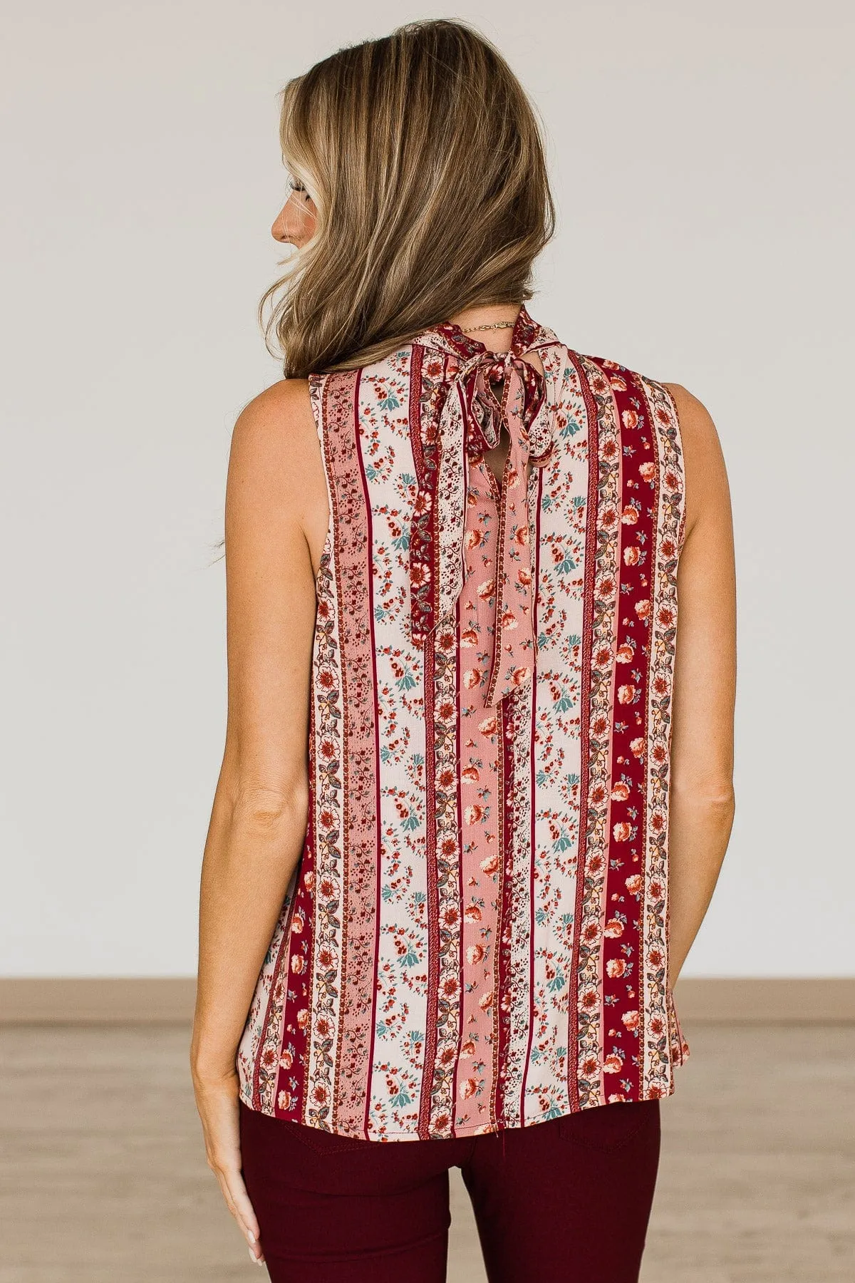 Burgundy & Mauve Blouse with Unique Print - Defy The Odds