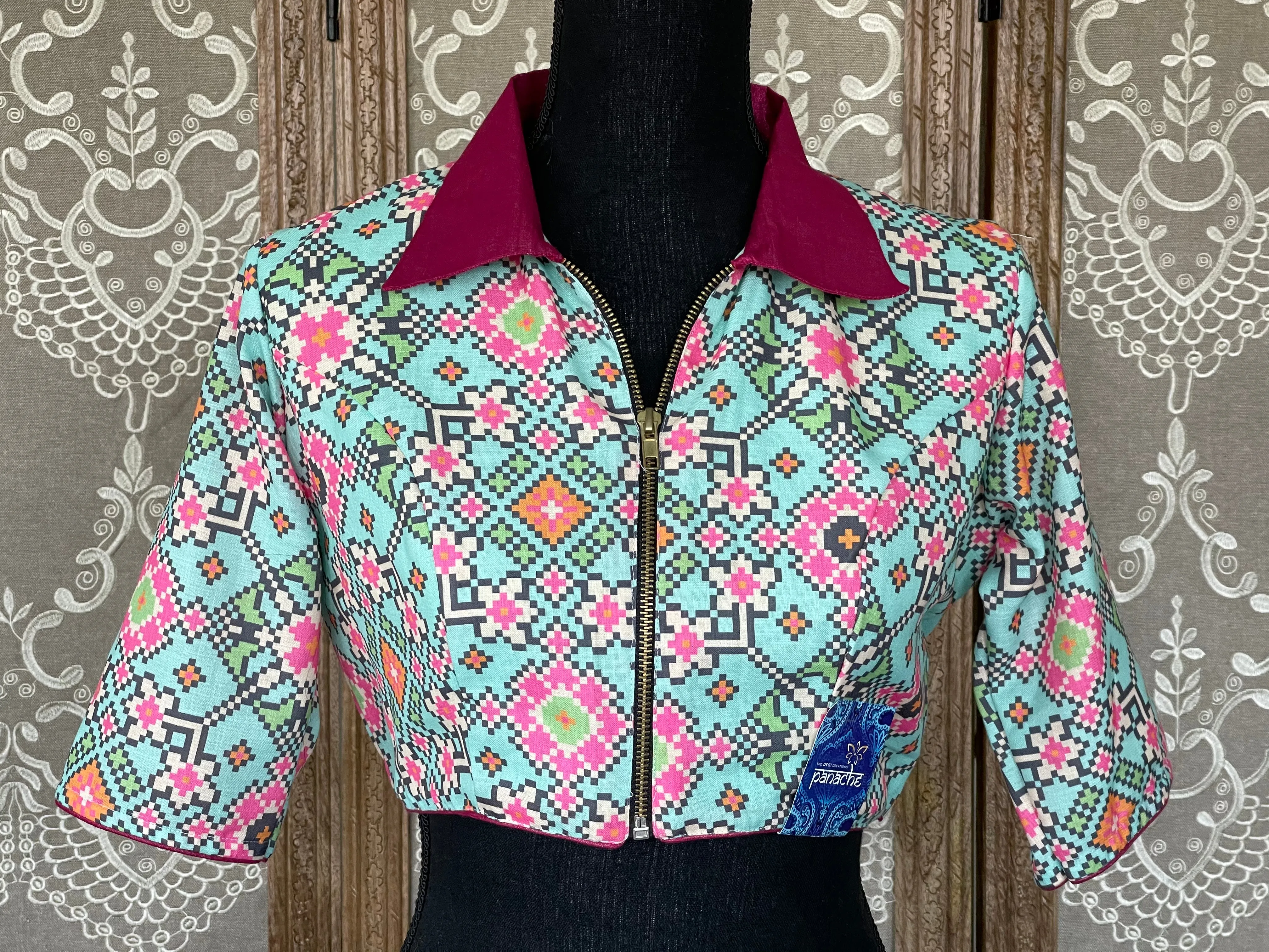 Mint Blue Designer Blouse with Print