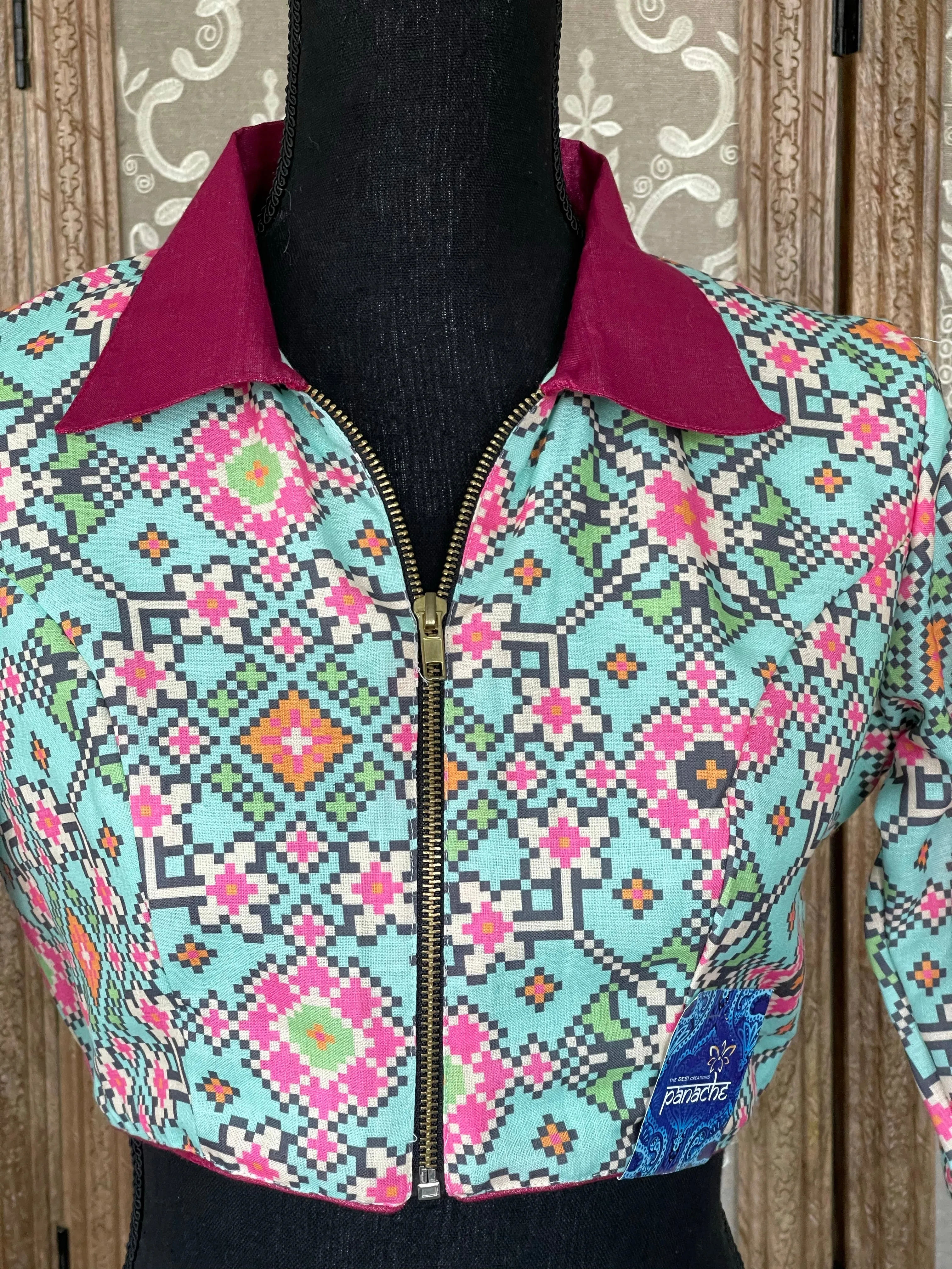 Mint Blue Designer Blouse with Print