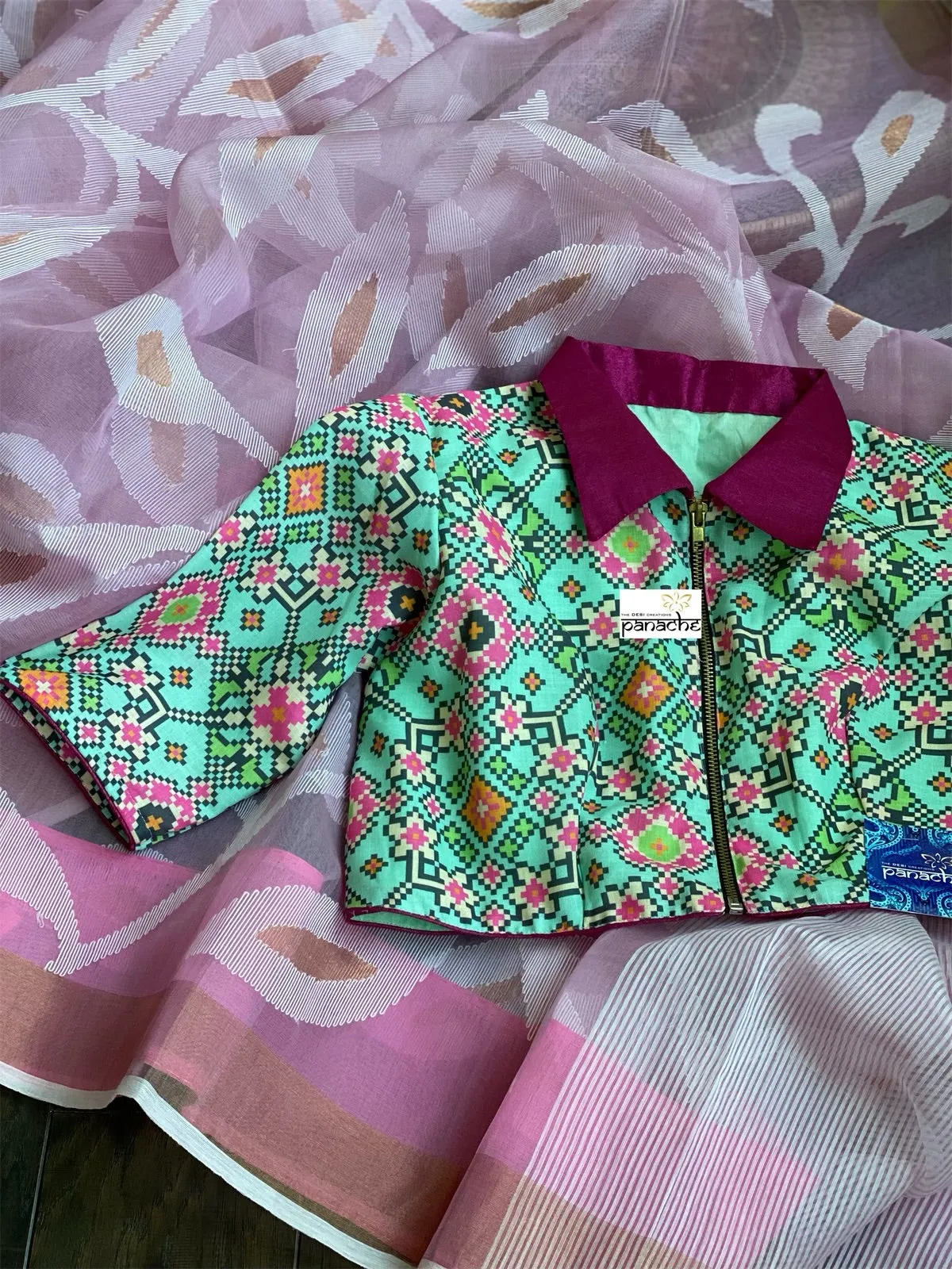 Mint Blue Designer Blouse with Print