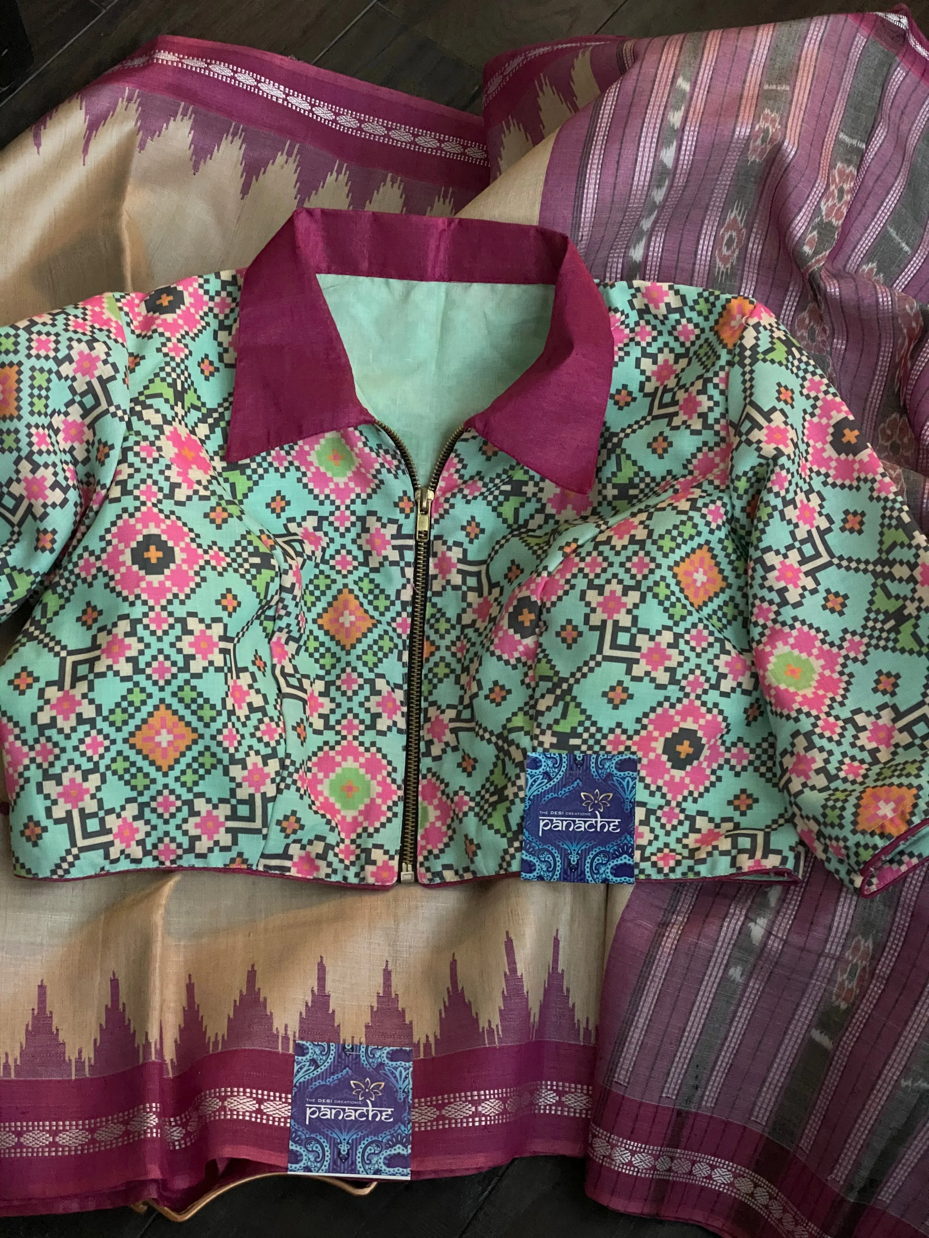 Mint Blue Designer Blouse with Print