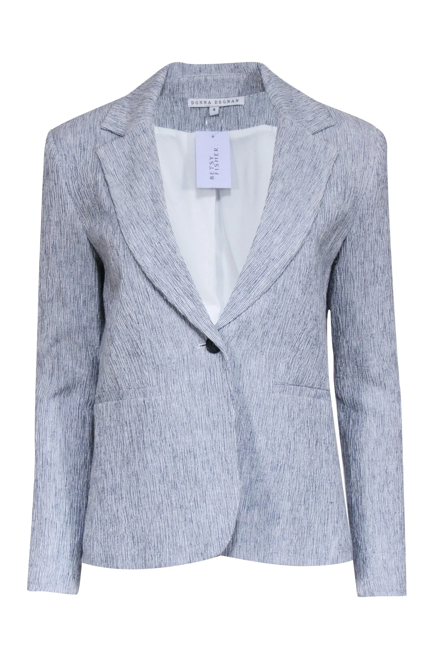 Donna Degnan Blue White Mix Textured Single Button Blazer Sz 4