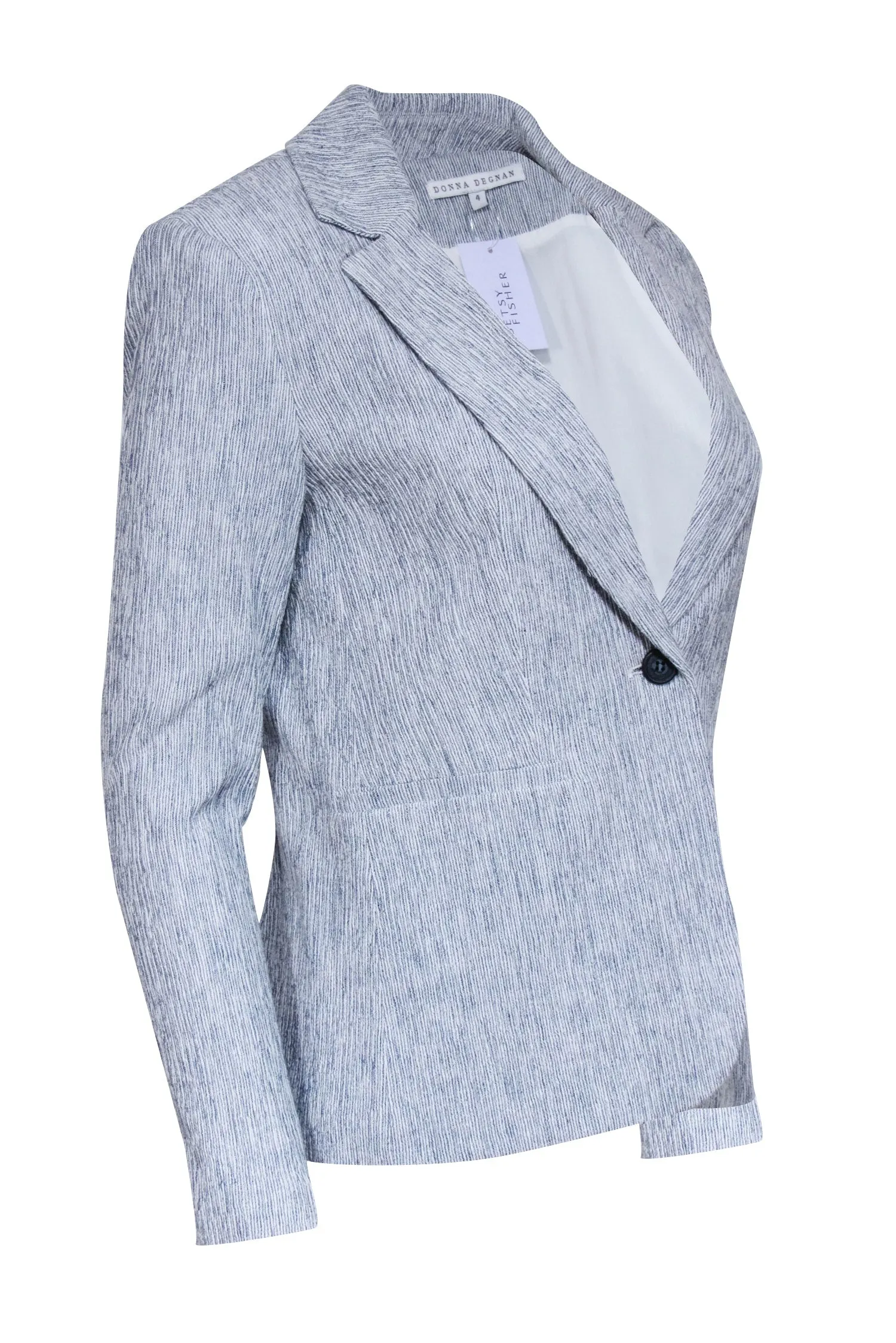 Donna Degnan Blue White Mix Textured Single Button Blazer Sz 4