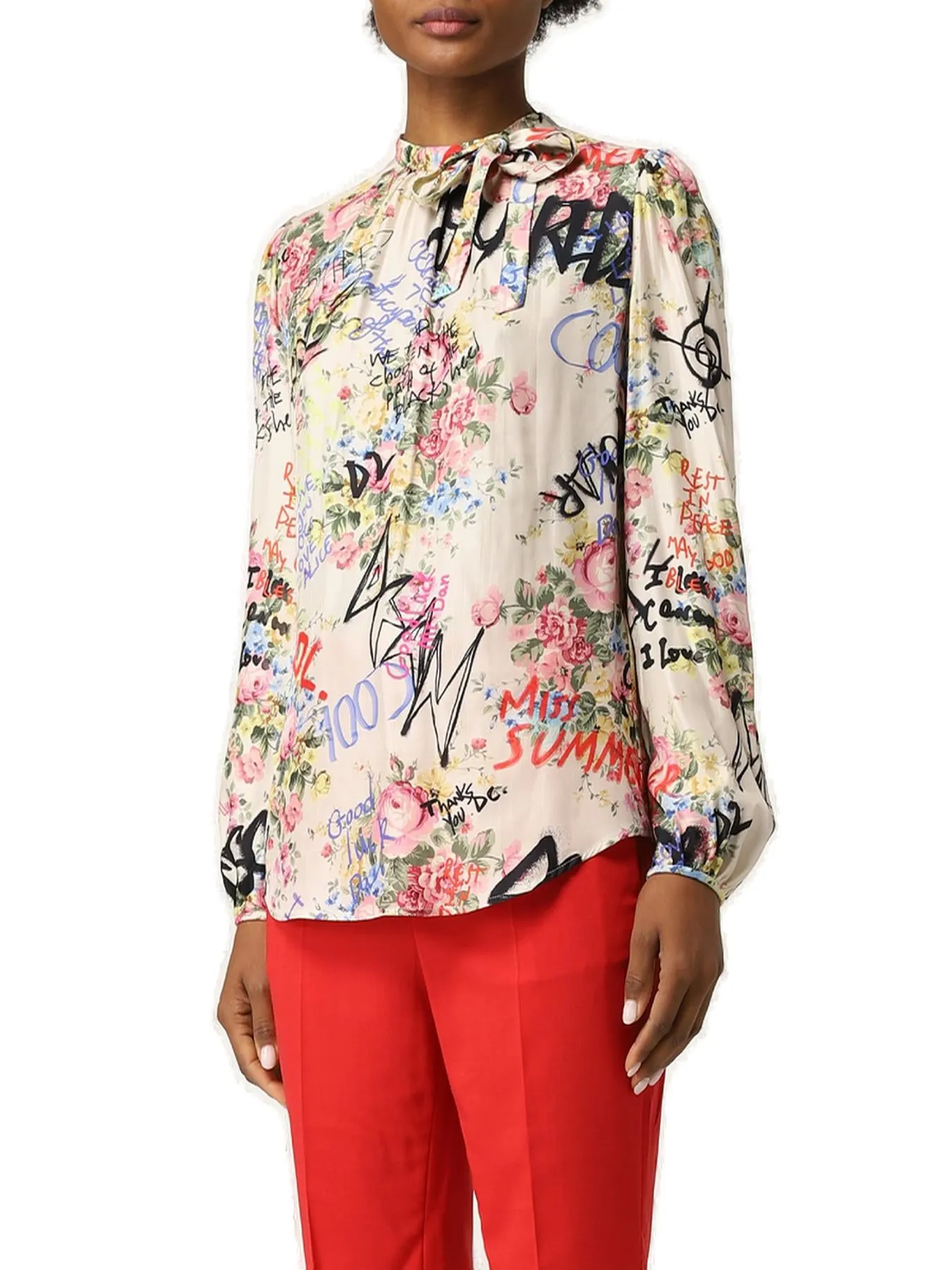 Dsquared2 Floral Graffiti Long Sleeve Blouse