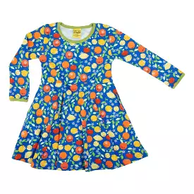 DUNS Citrus Blue Dress - Long Sleeve & Gathered Skirt - Adult Sizes