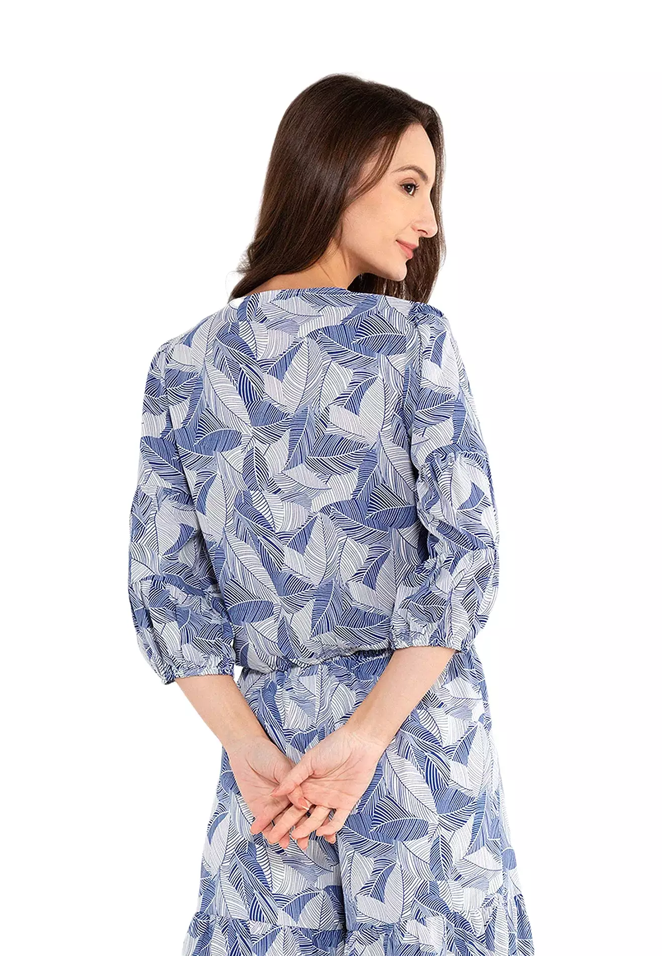 ELLE Apparel Tropical Printed Drawstring Blouse