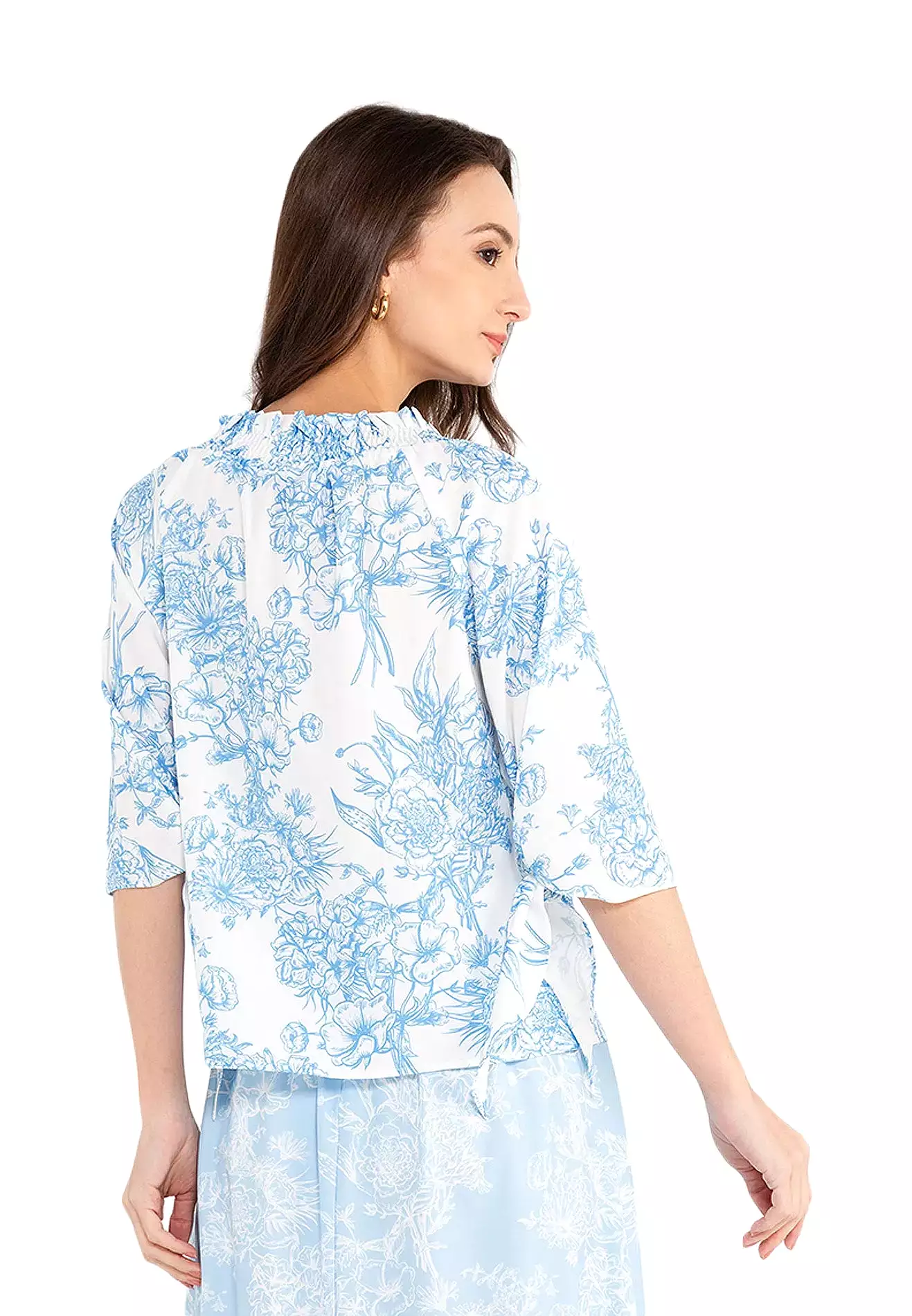 ELLE Ribbon Floral Printed Blouse