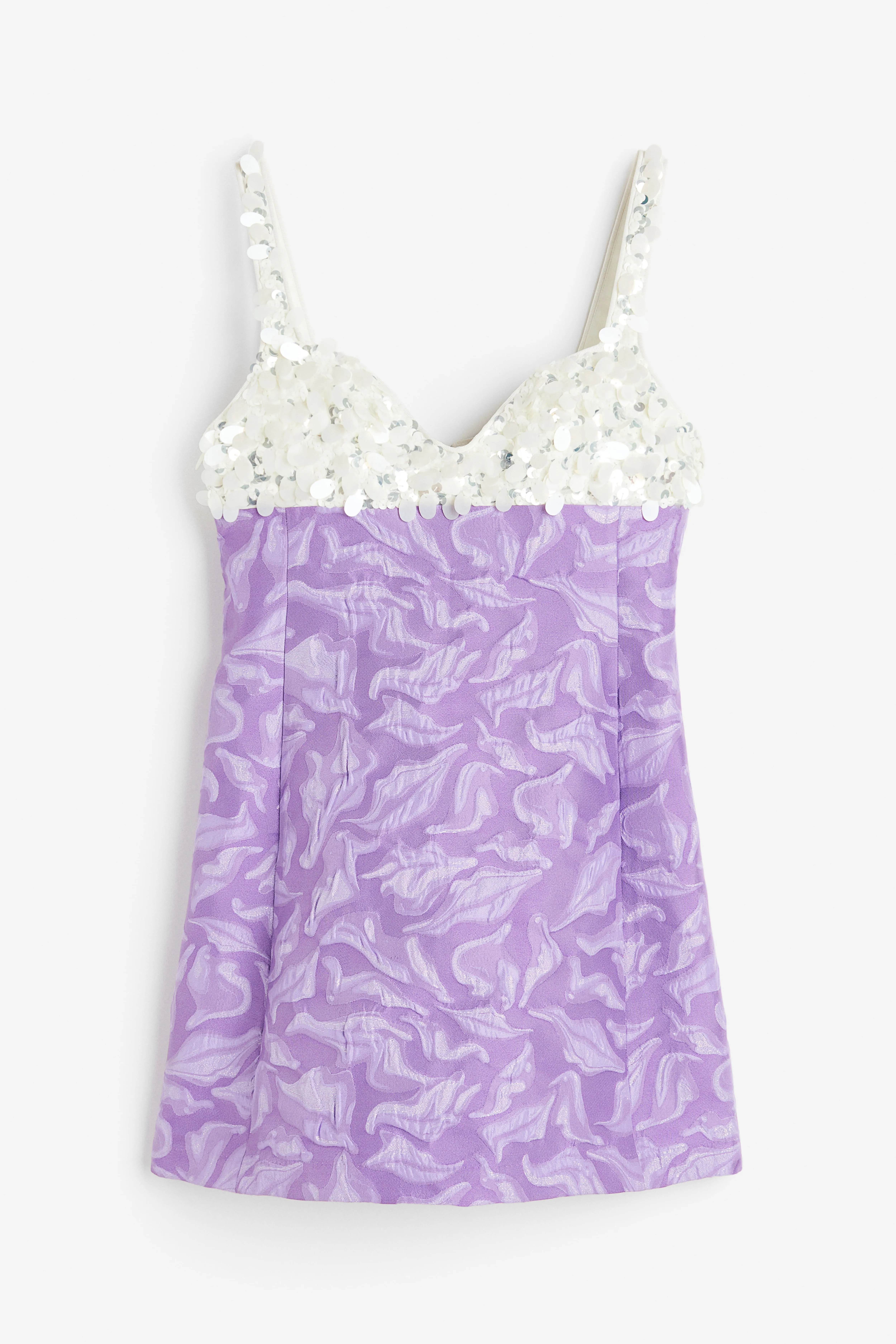 Embellished Jacquard-Weave Mini Dress - Sweetheart Neckline - Sleeveless - Light Purple/Marble-Patterned - Ladies | H&M GB