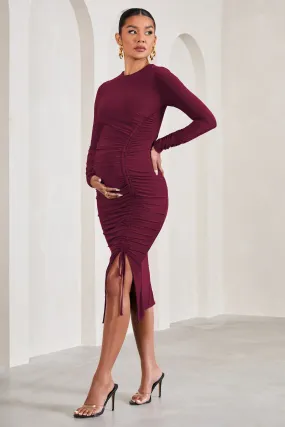 Eternal Berry Long-Sleeved Split Maternity Midi Dress - Shop Now