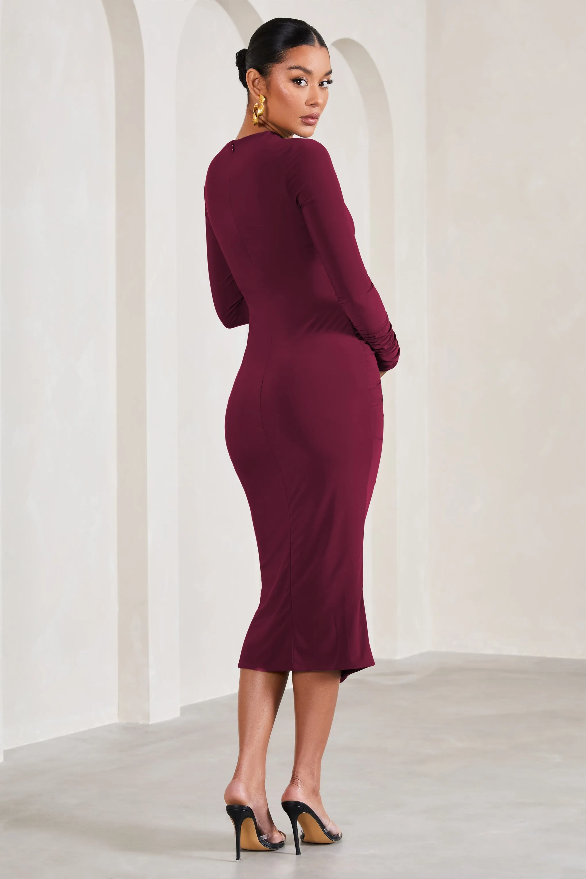 Eternal Berry Long-Sleeved Split Maternity Midi Dress - Shop Now