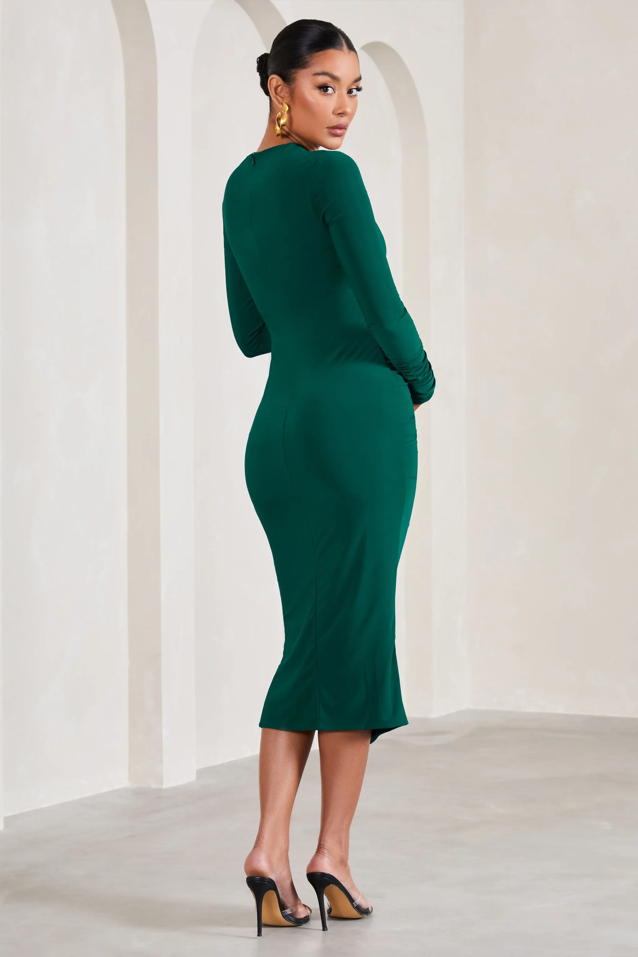 Eternal Bottle Green Maternity Dress with Split Sleeves and Midi Length