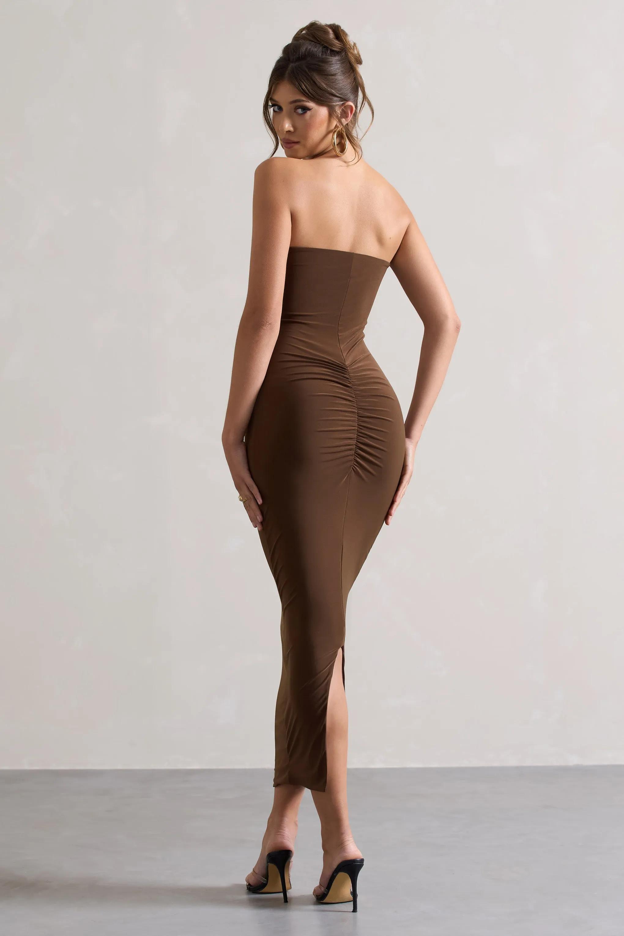 Evita Chocolate Sweetheart Twist Detail Maxi Dress