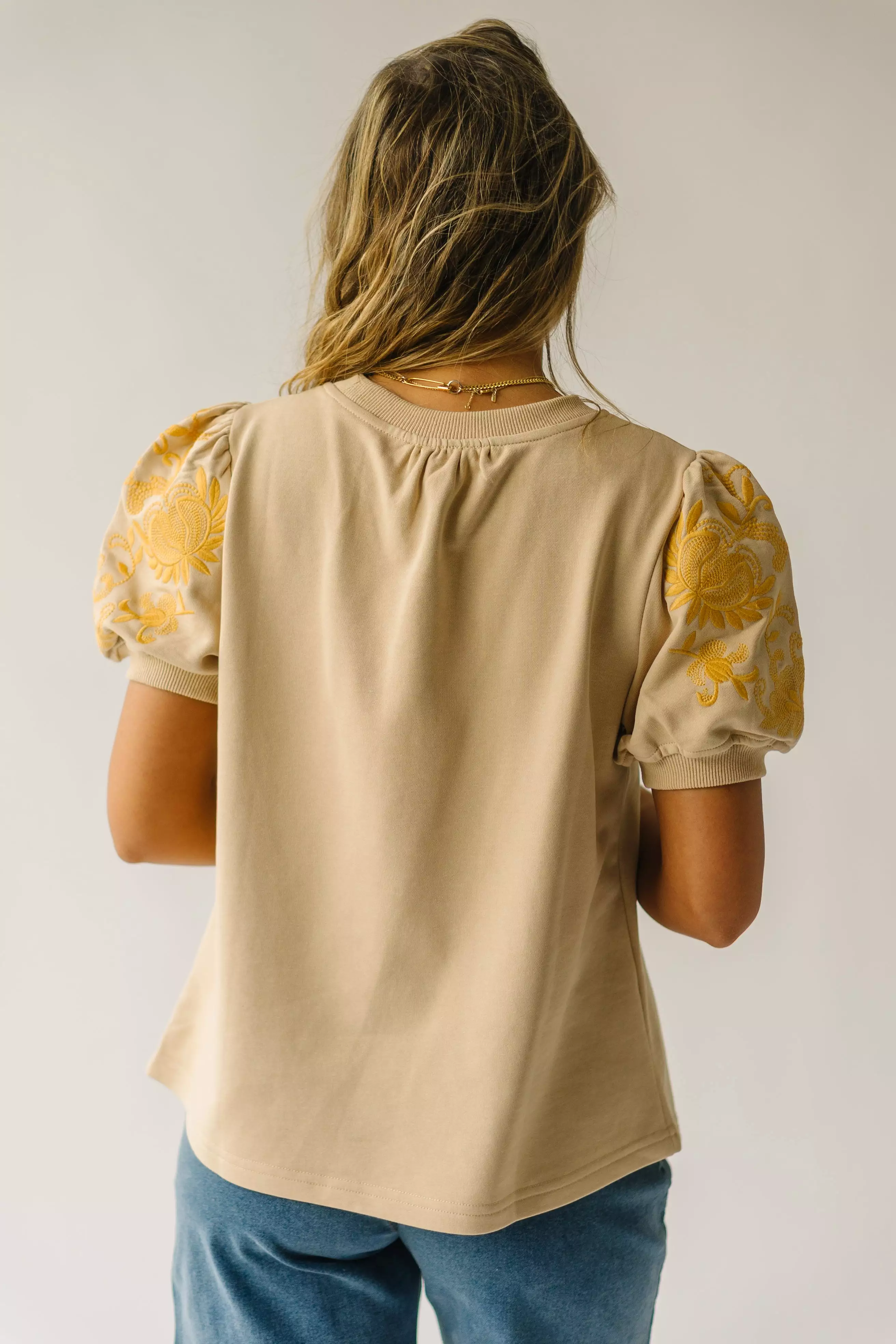 Fallston Taupe Embroidered Blouse