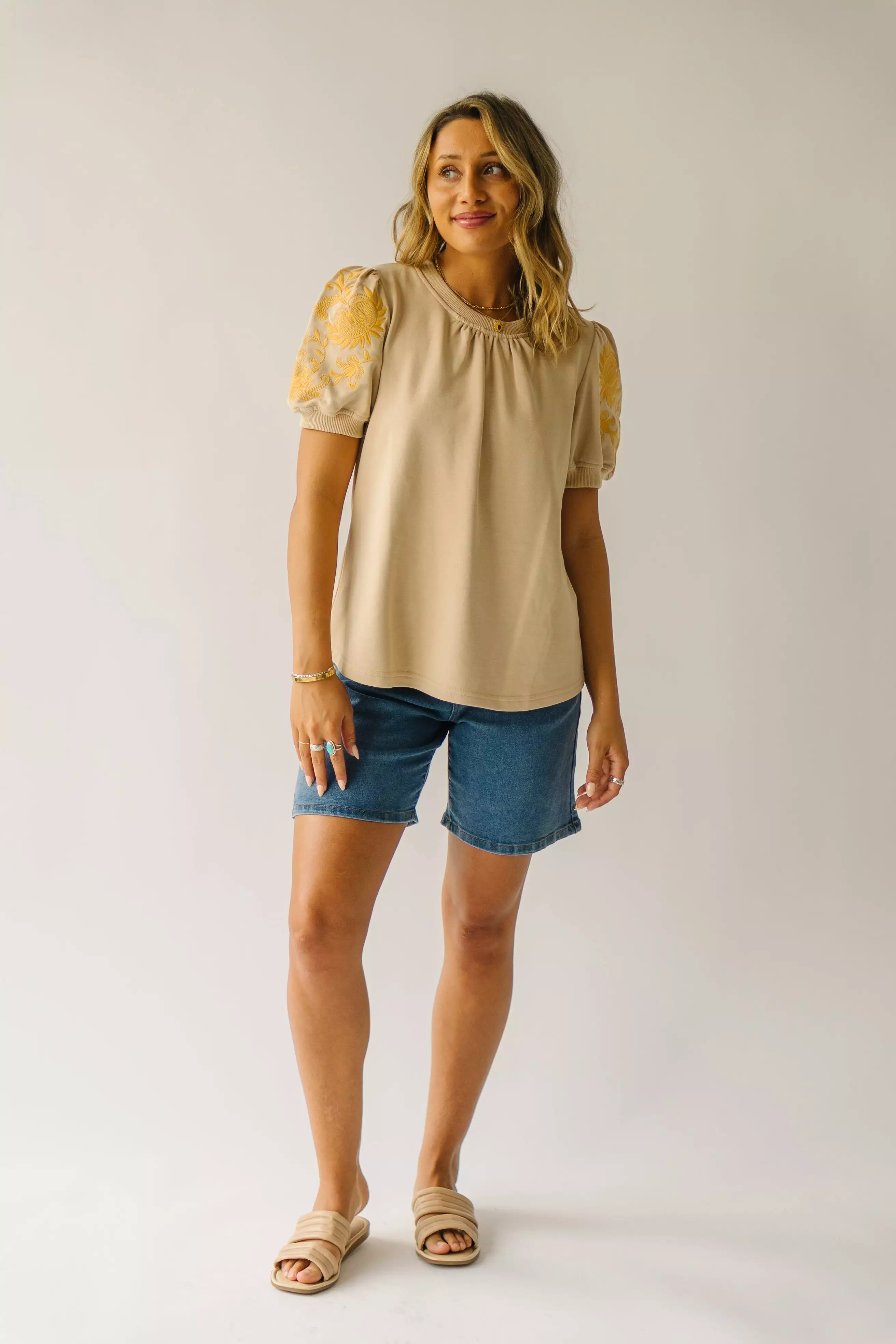 Fallston Taupe Embroidered Blouse