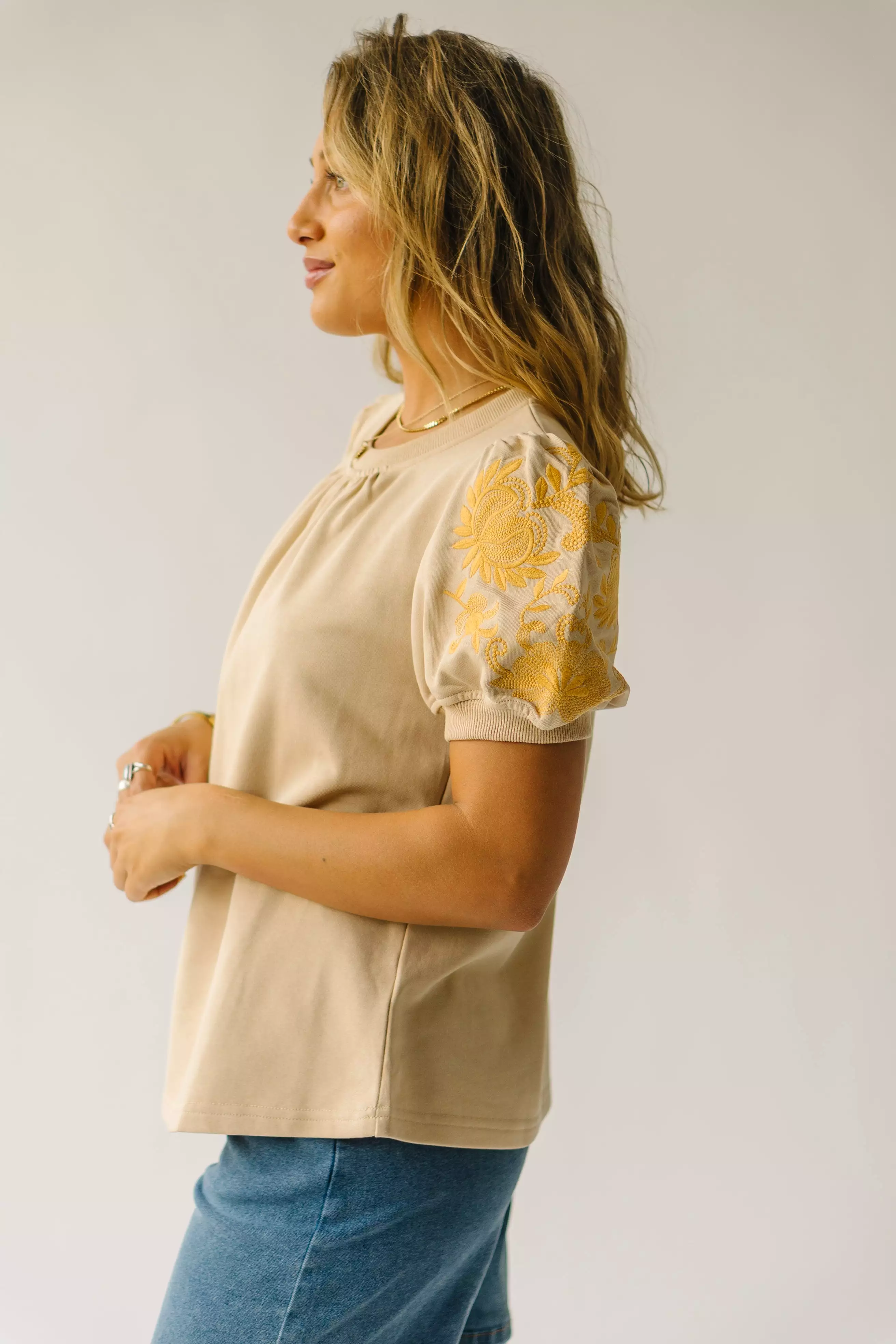 Fallston Taupe Embroidered Blouse