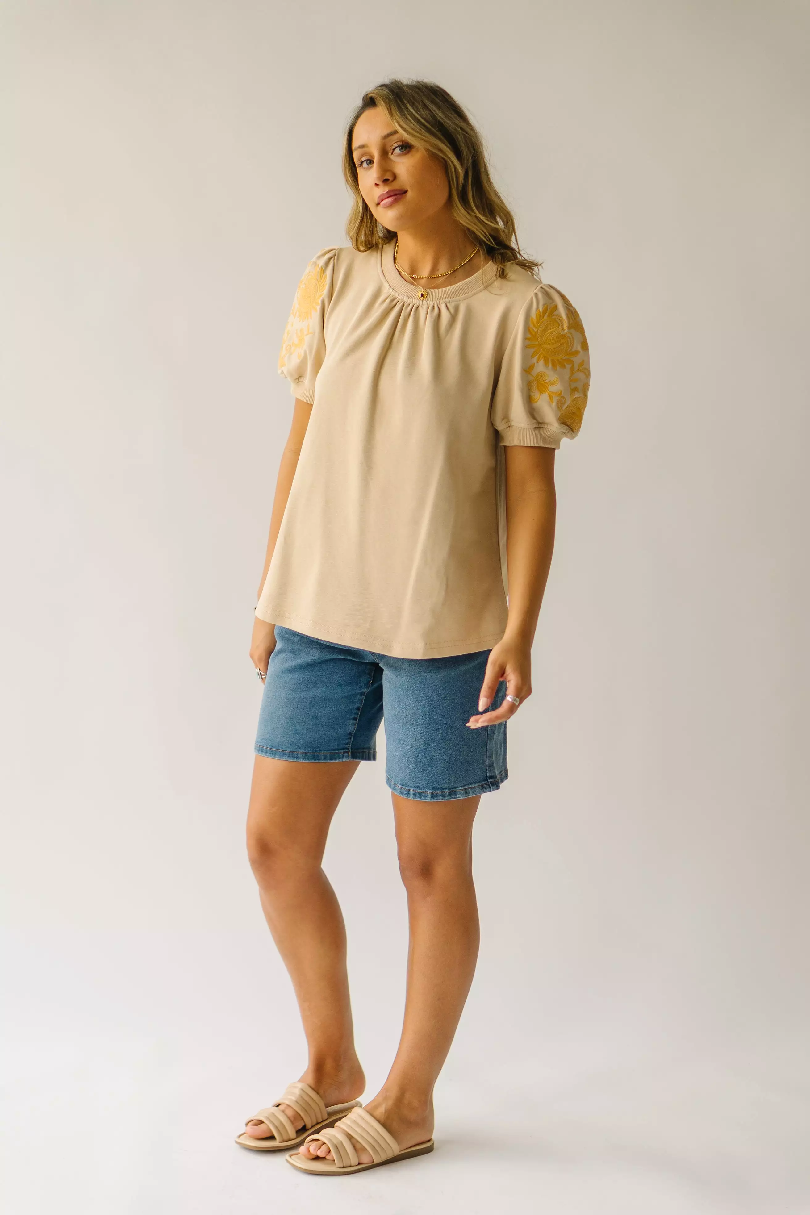 Fallston Taupe Embroidered Blouse