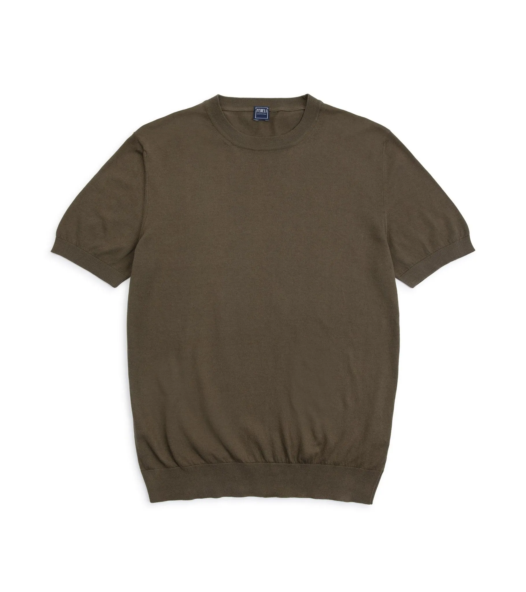 Fedeli Cotton Knitted T-Shirt: Olive | Buy Now