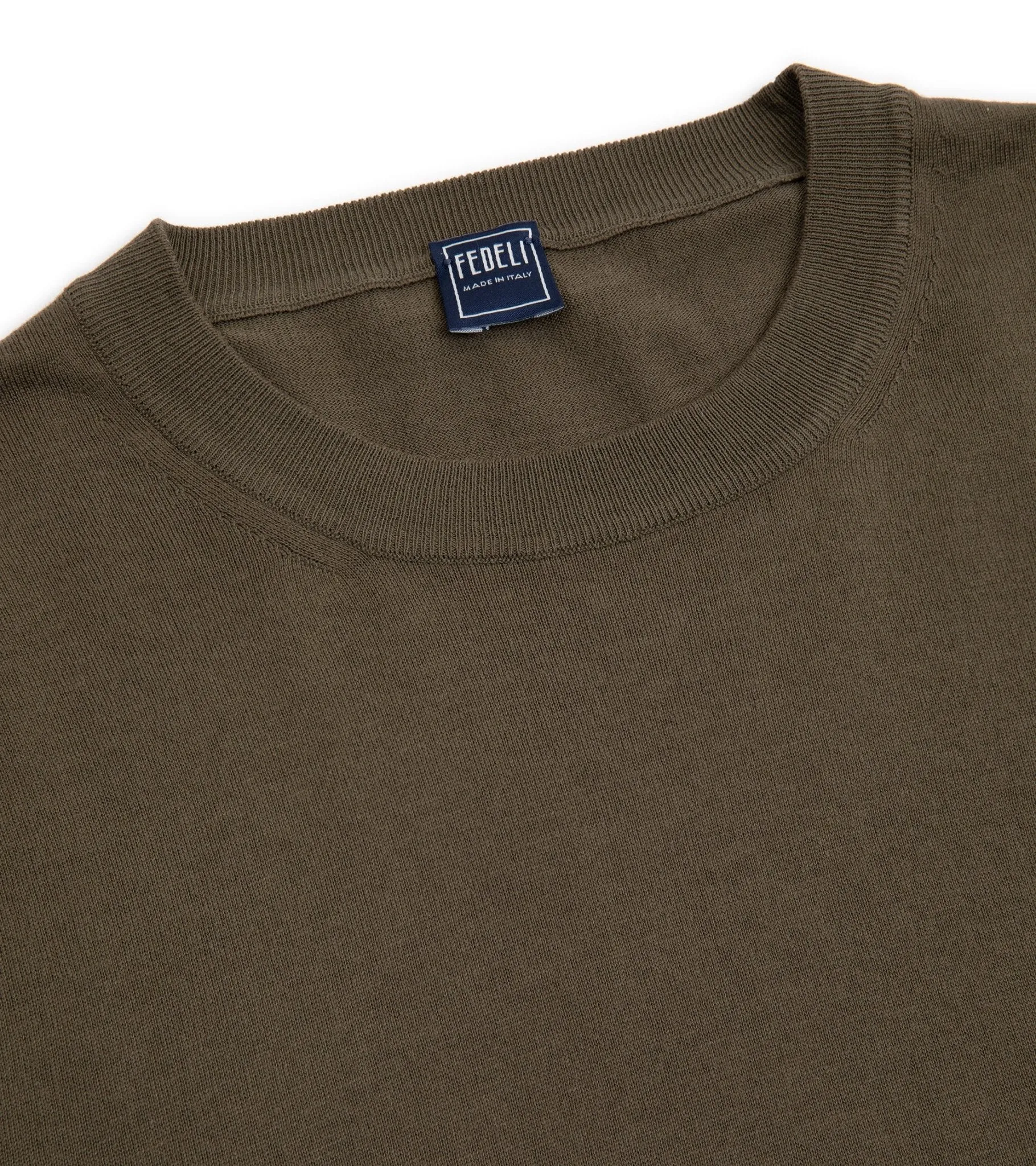 Fedeli Cotton Knitted T-Shirt: Olive | Buy Now