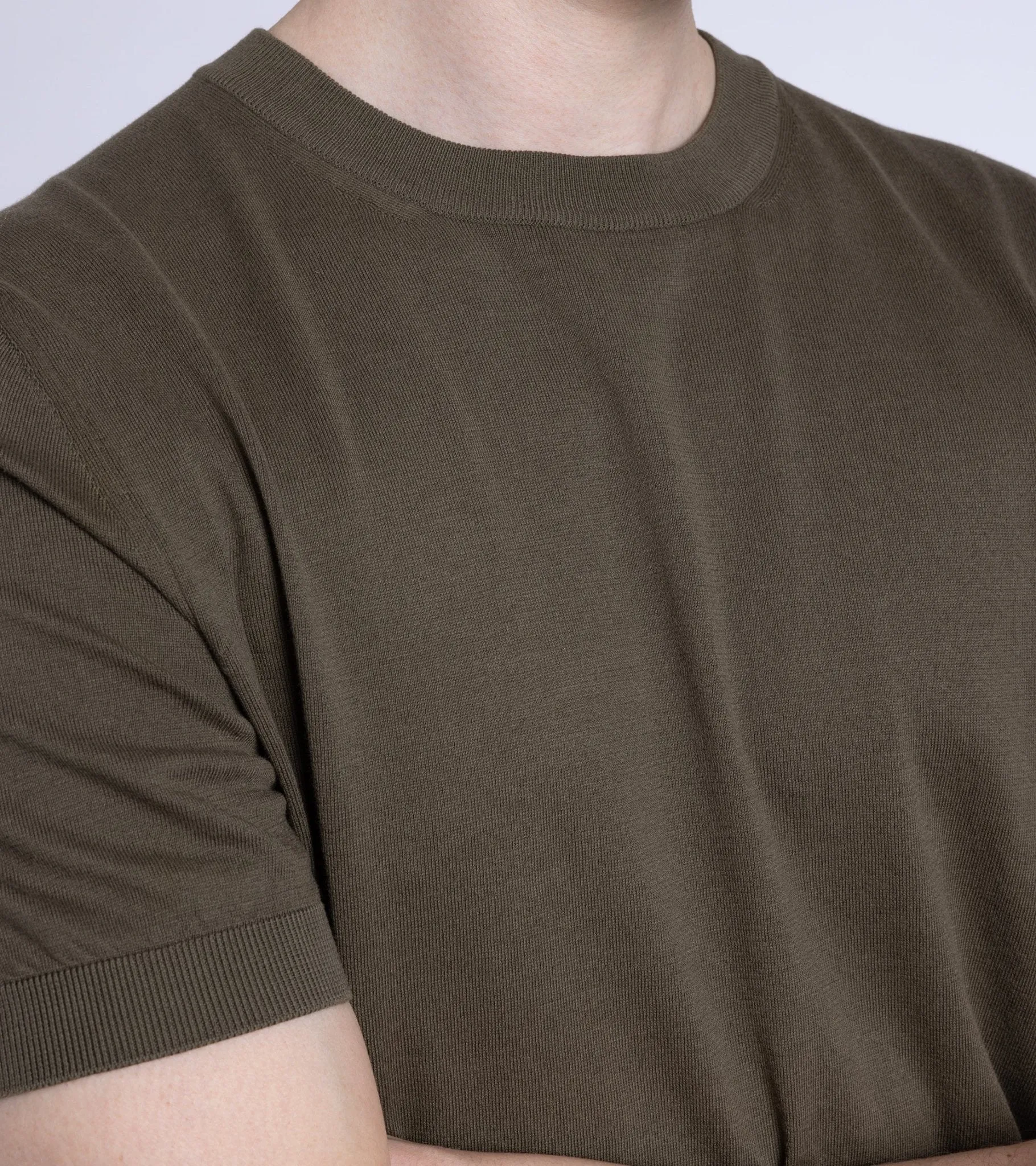 Fedeli Cotton Knitted T-Shirt: Olive | Buy Now