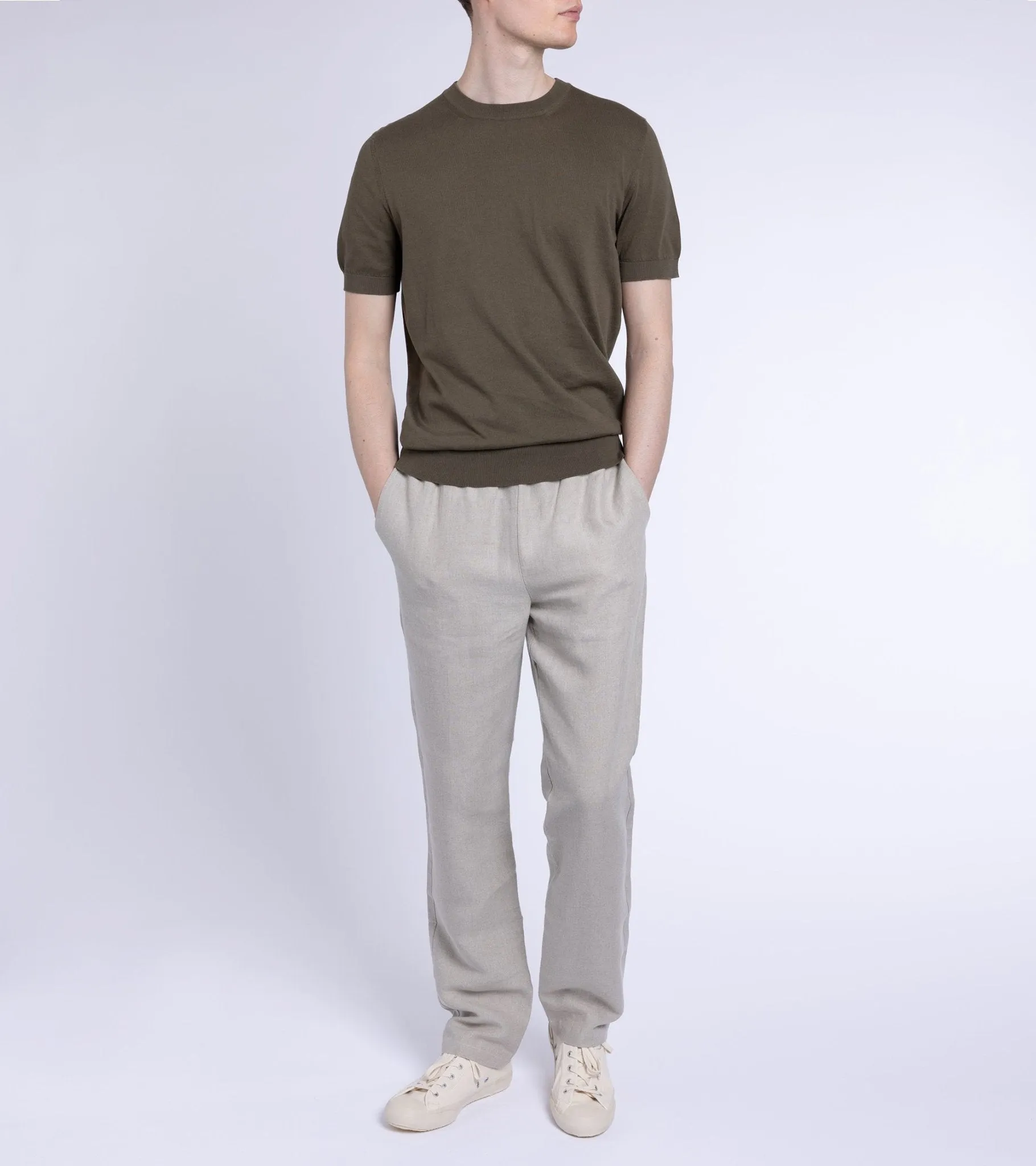 Fedeli Cotton Knitted T-Shirt: Olive | Buy Now