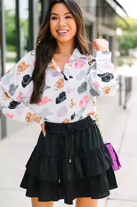 First Rodeo White Cowboy Hat Printed Blouse