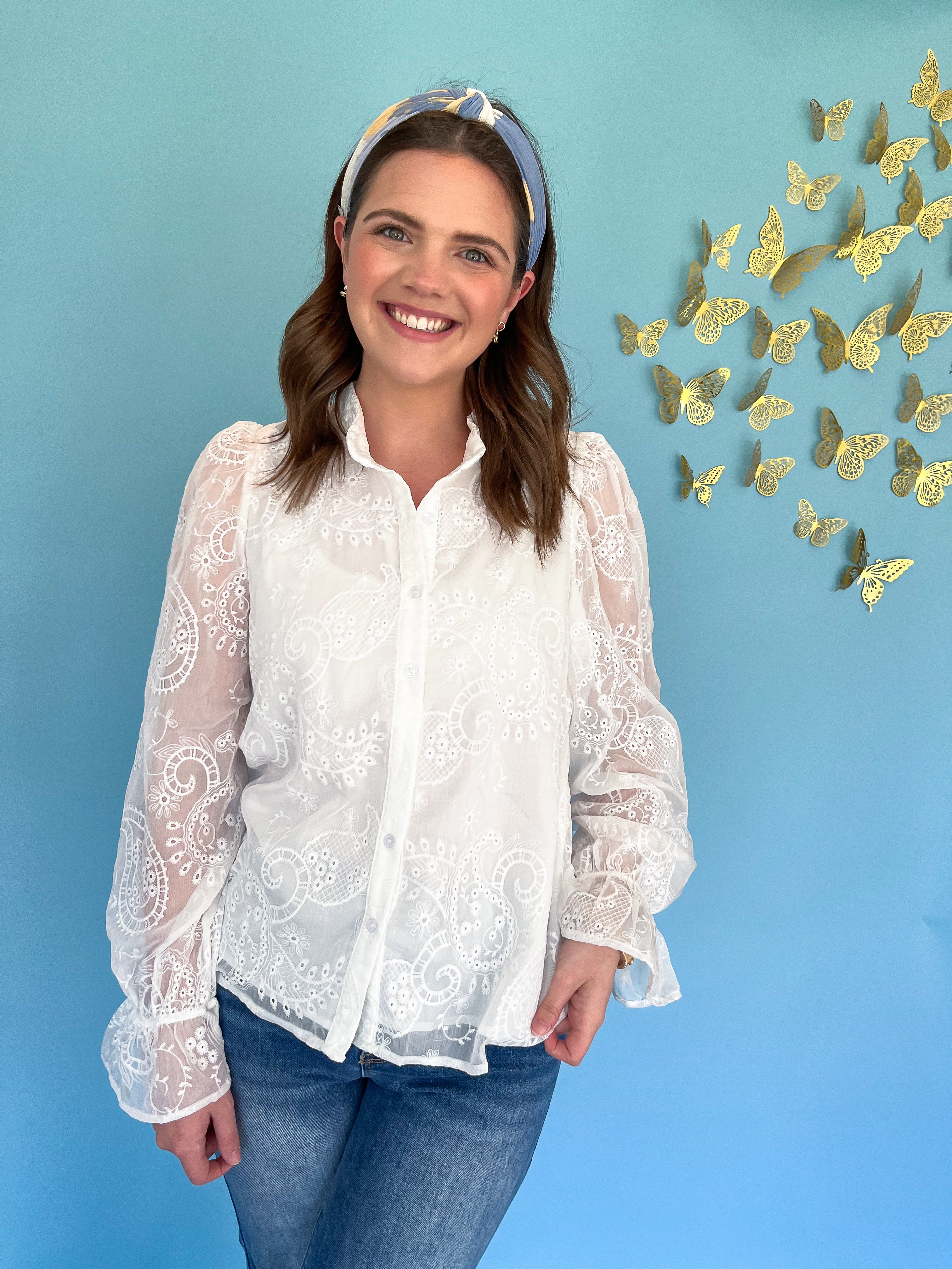 Floral Embroidered White Blouse