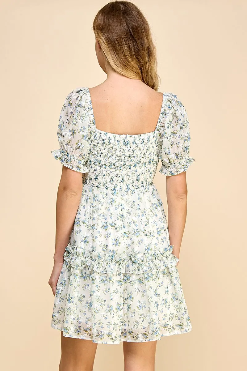 Printed Floral Dress with Sweetheart Neckline