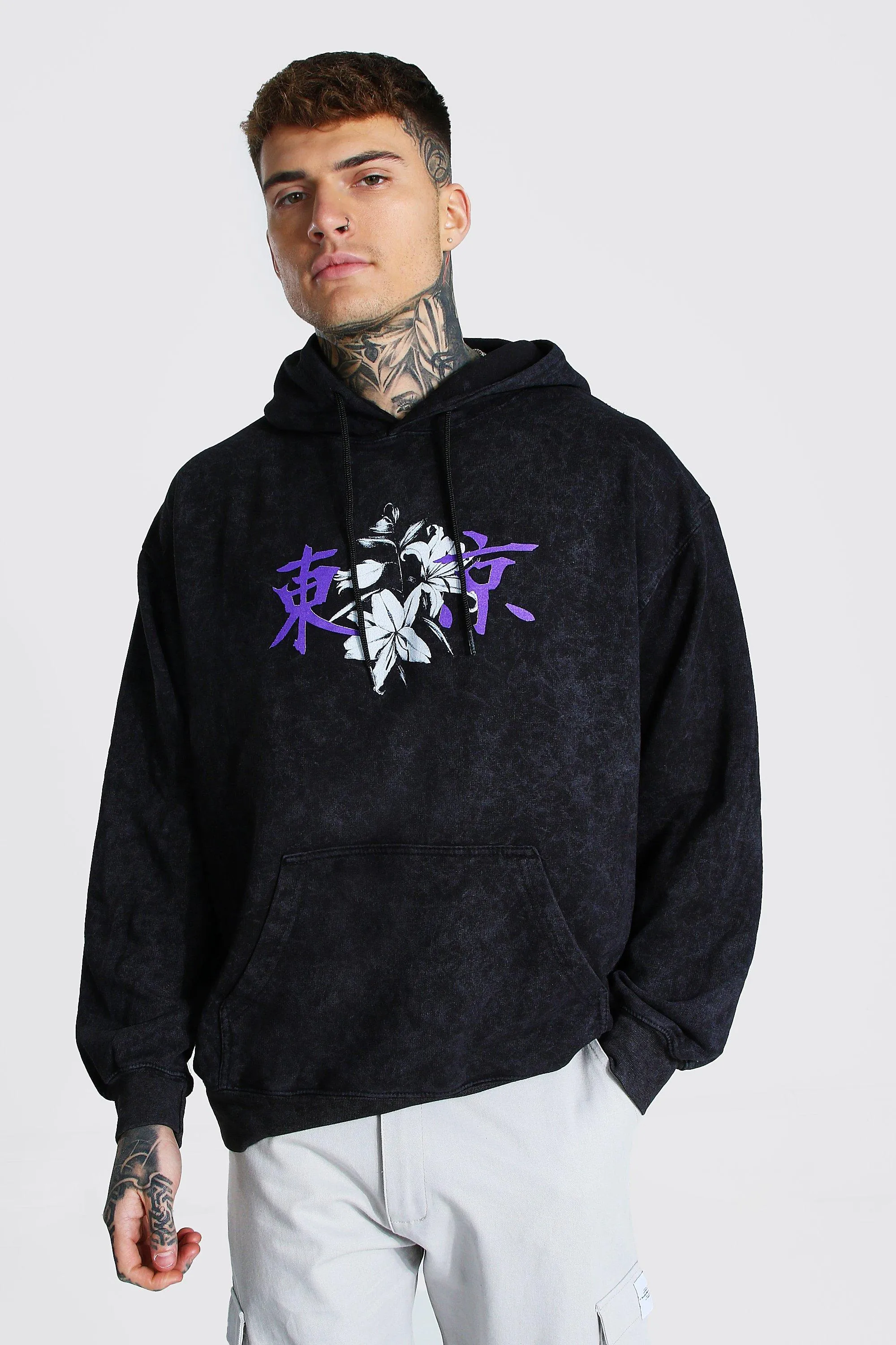 Flower Acid Wash Hoodie