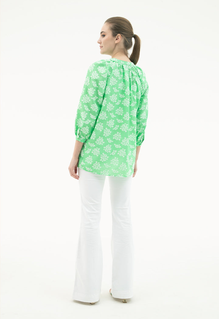 Flower Pattern Embroidered Top