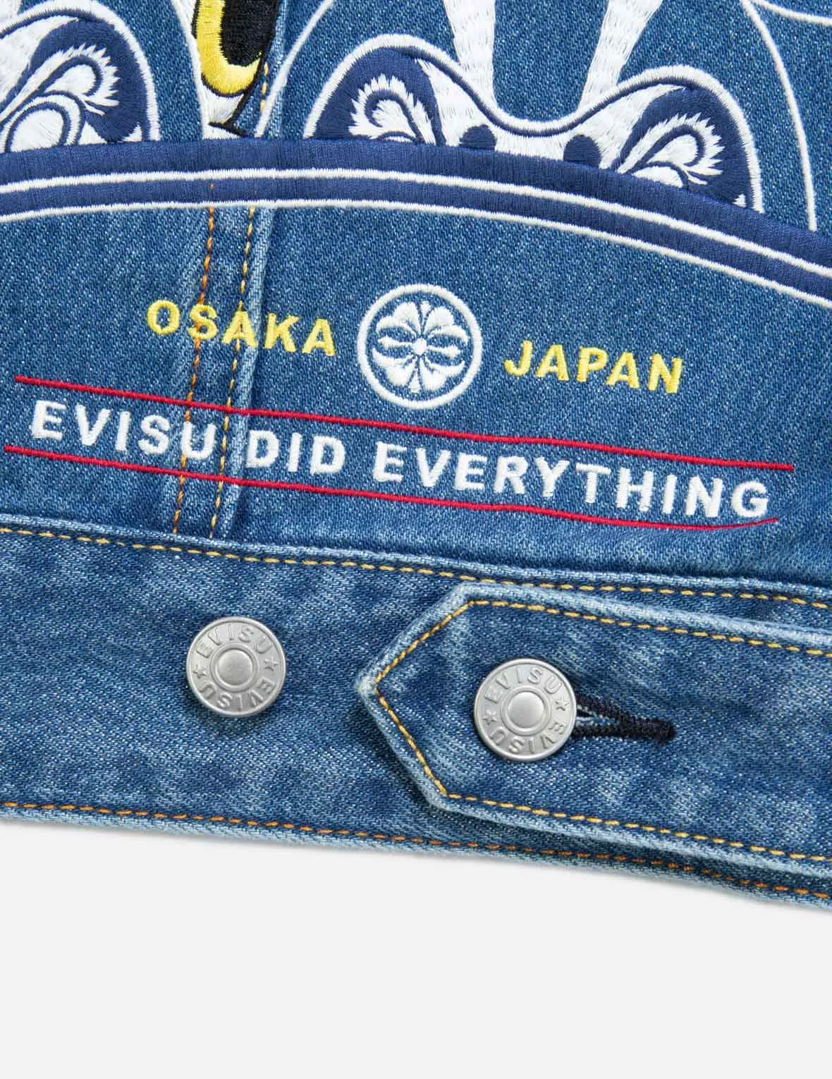 Fortune Cat Daruma Embroidery Denim Jacket