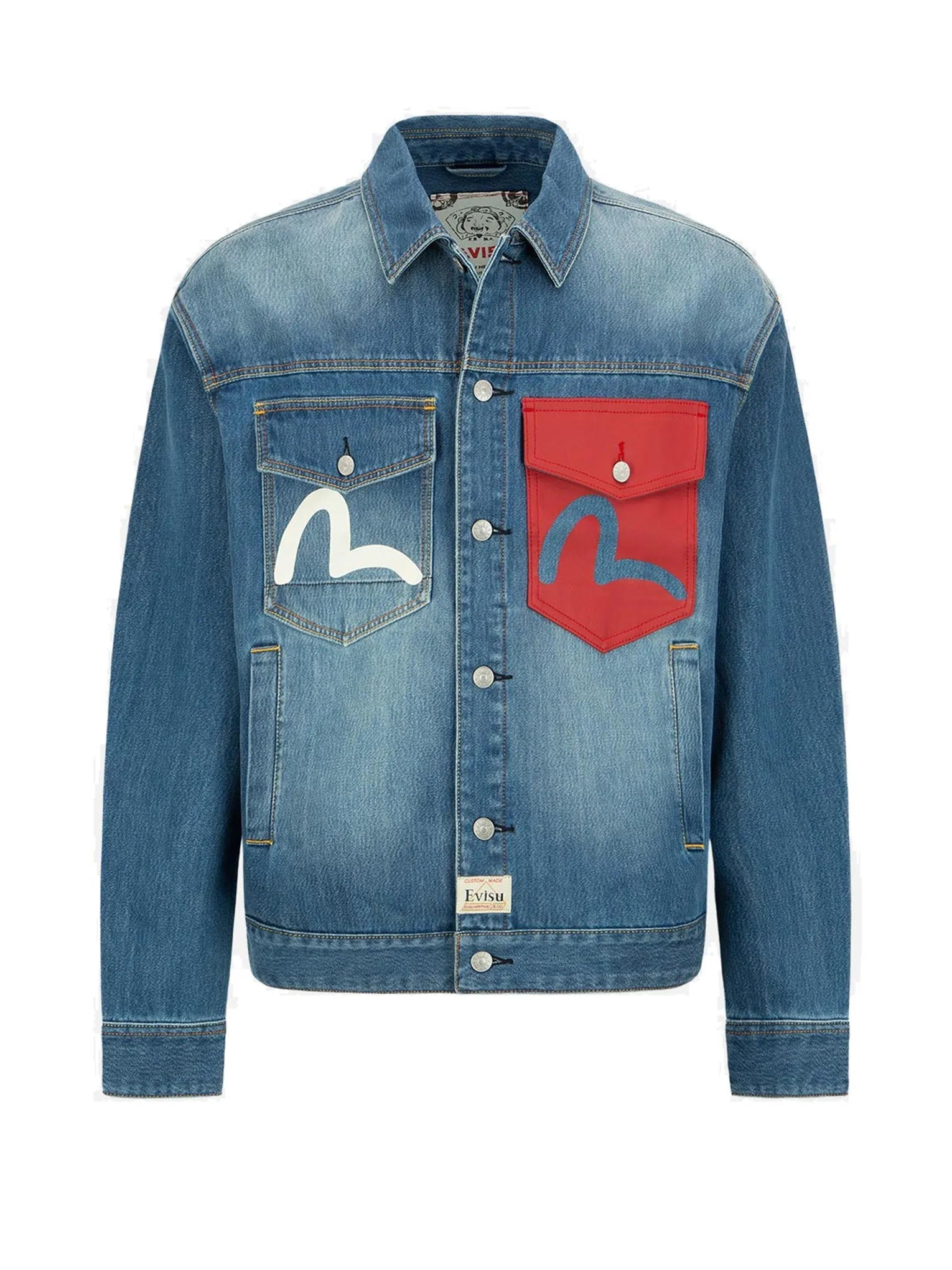 Fortune Cat Daruma Embroidery Denim Jacket