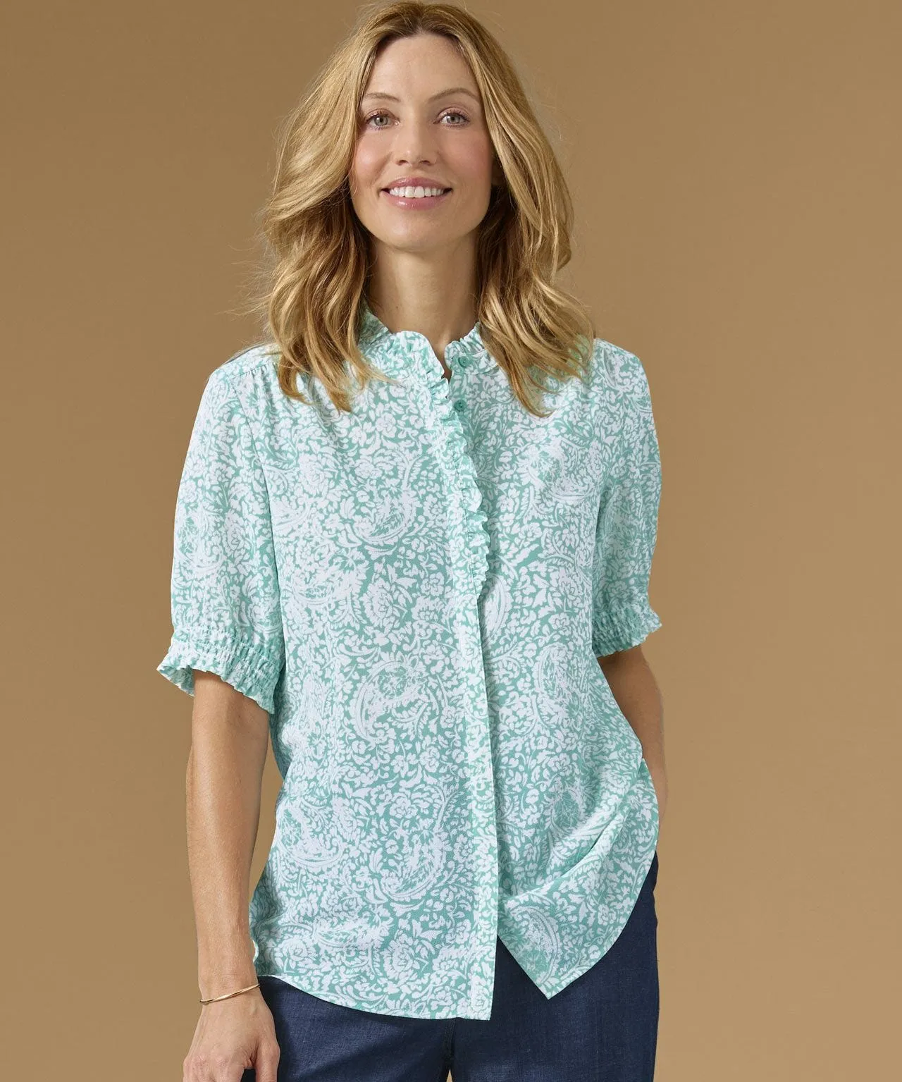 Frill Front Printed Blouse