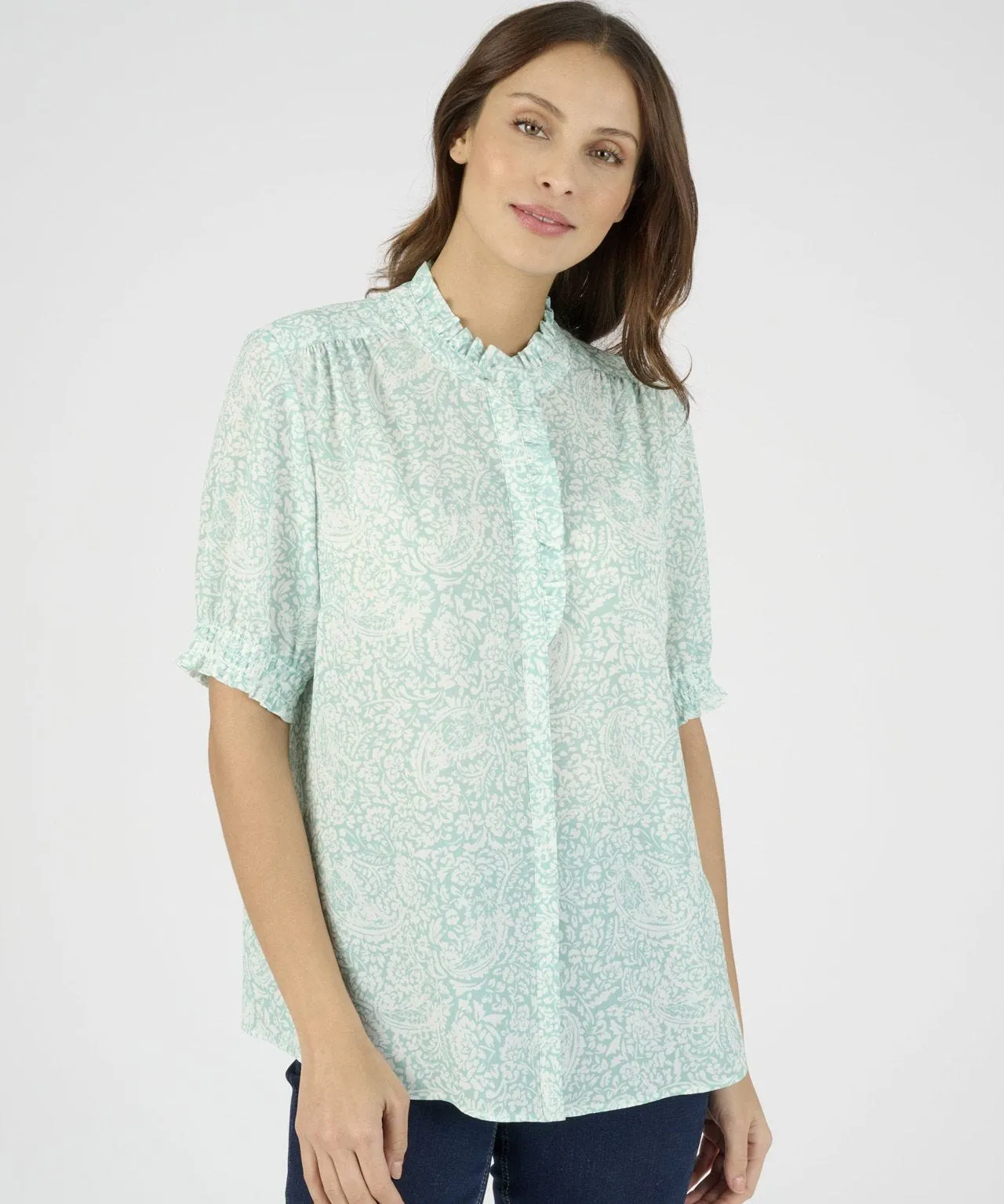 Frill Front Printed Blouse