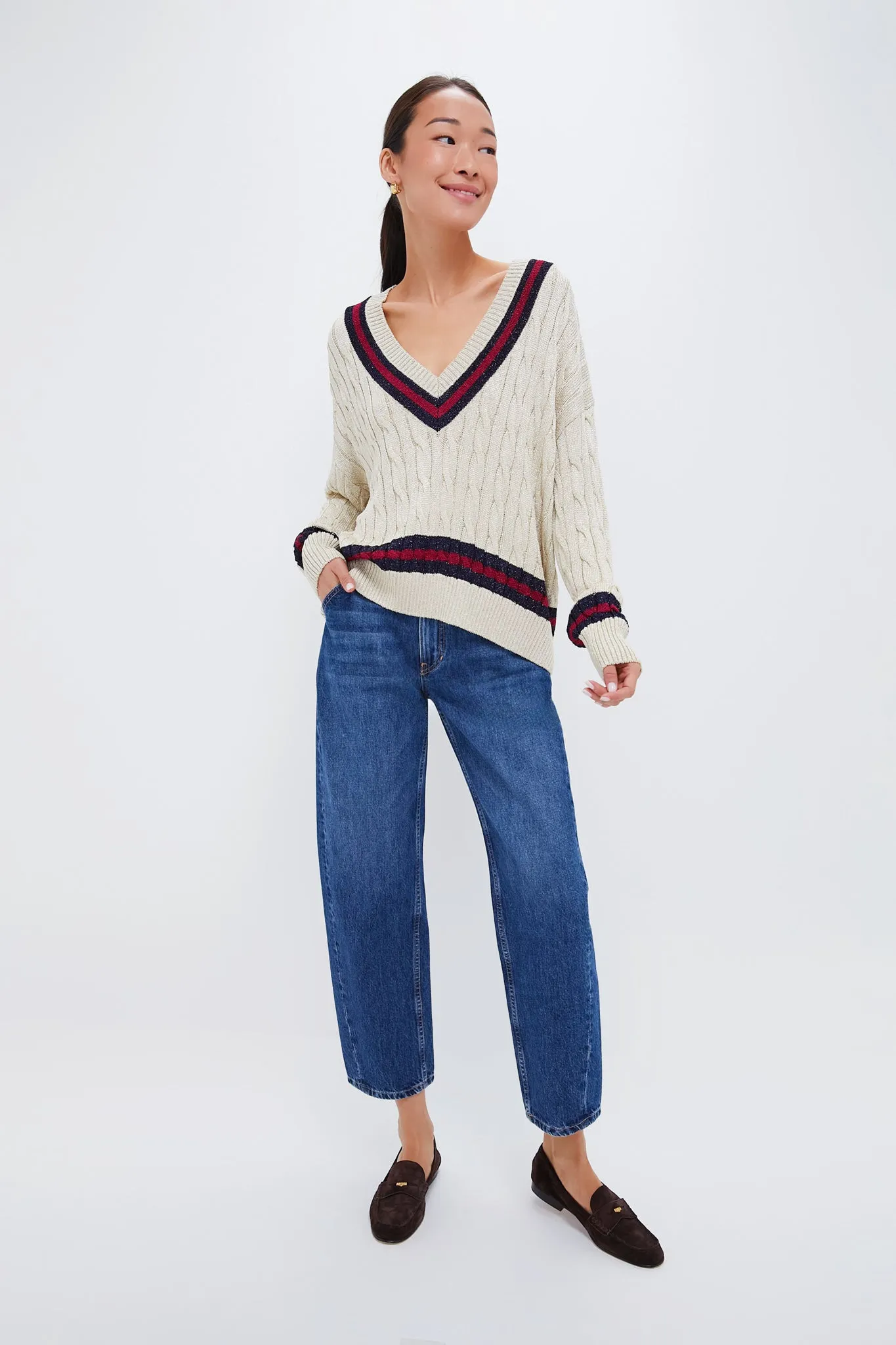 Garnet and Navy Stripe Metallic Morrissey Sweater