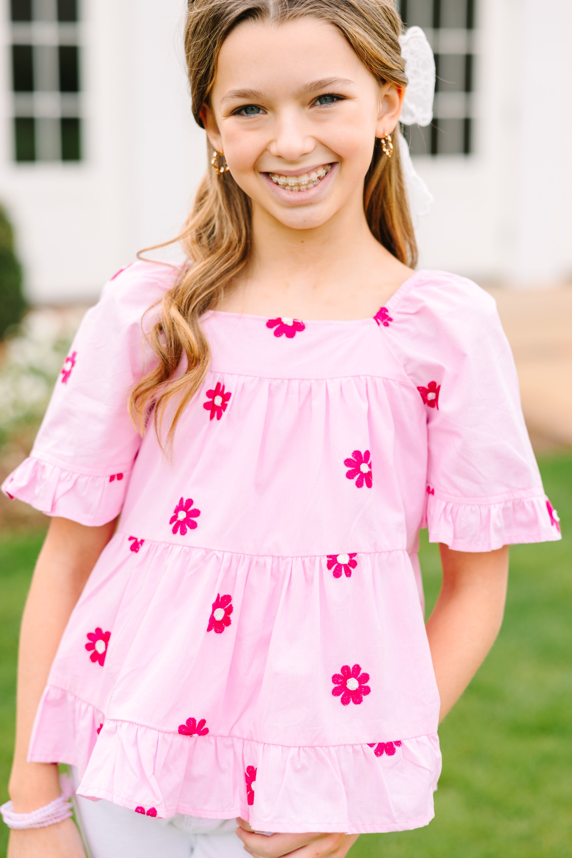 Girls Embroidered Pink Blouse