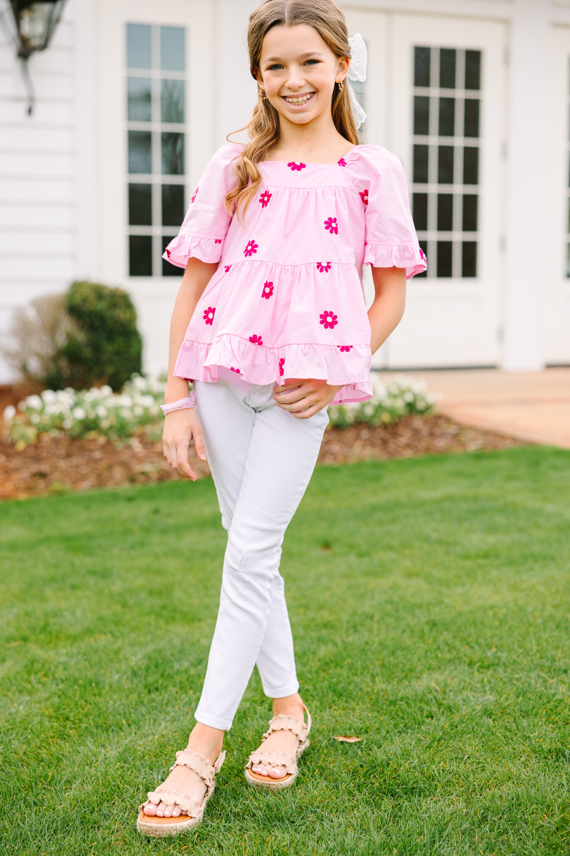 Girls Embroidered Pink Blouse