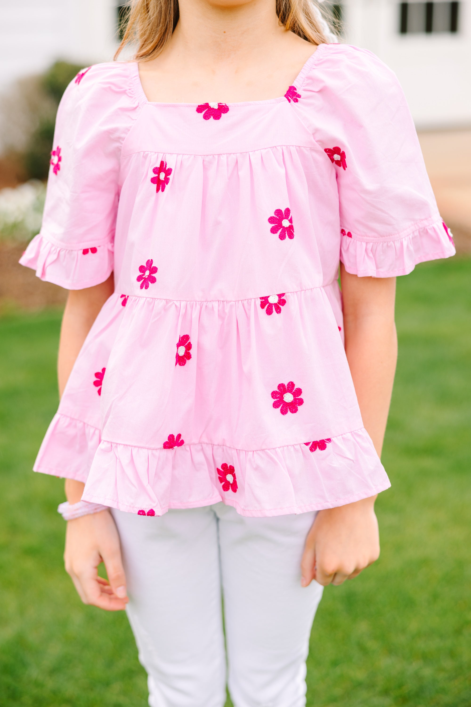 Girls Embroidered Pink Blouse