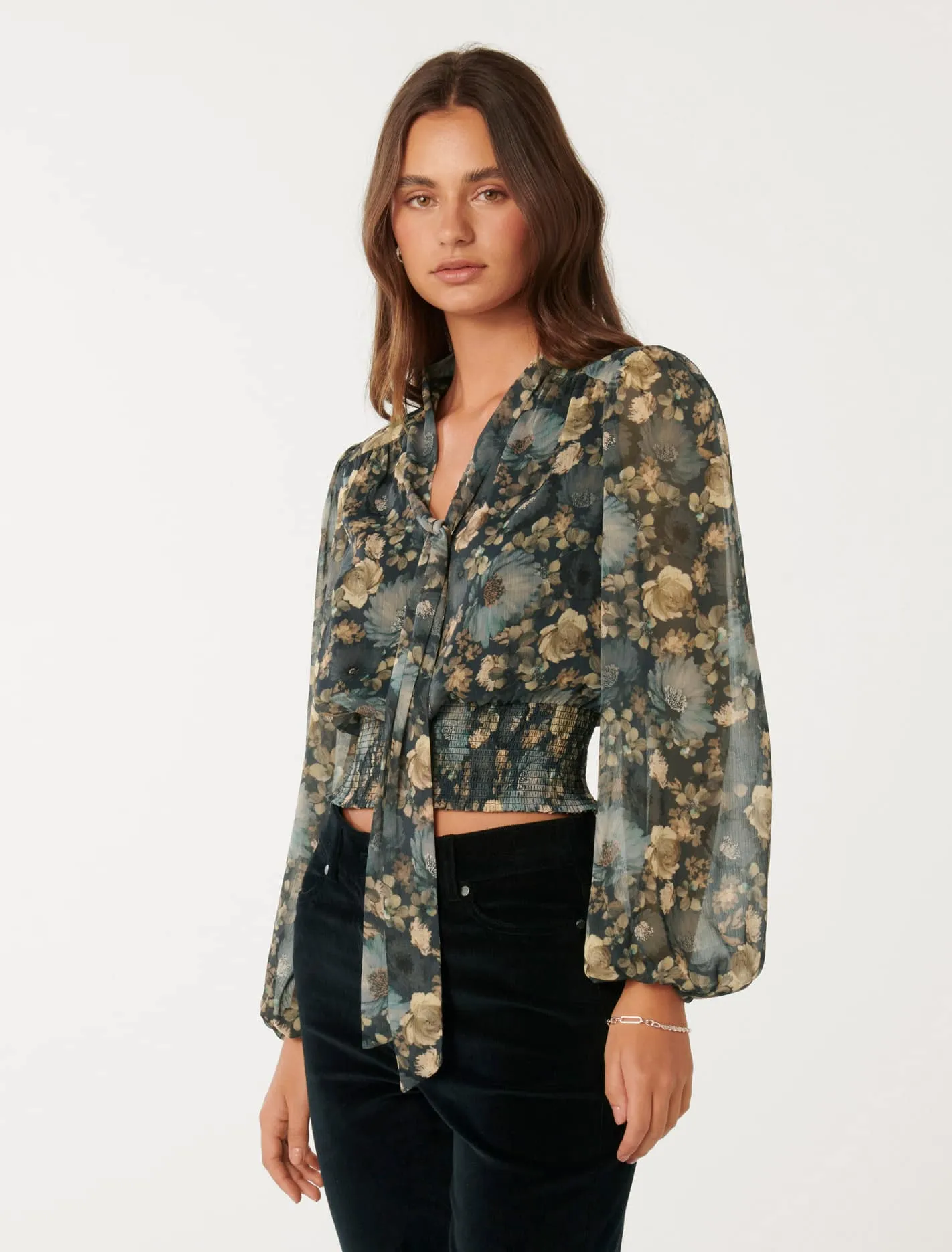 Printed Shirred Blouse - Gloria