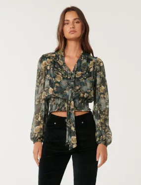 Printed Shirred Blouse - Gloria