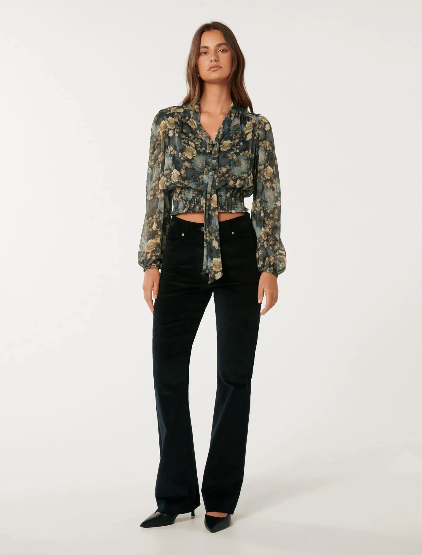 Printed Shirred Blouse - Gloria